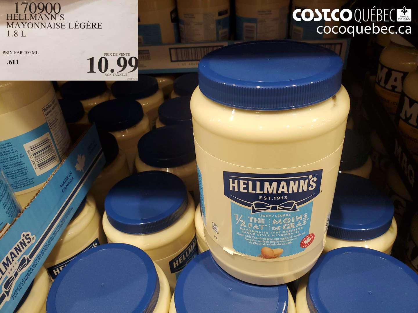 170900 HELLMANN'S MAYONNAISE LÉGÈRE 1.8 L $10.99