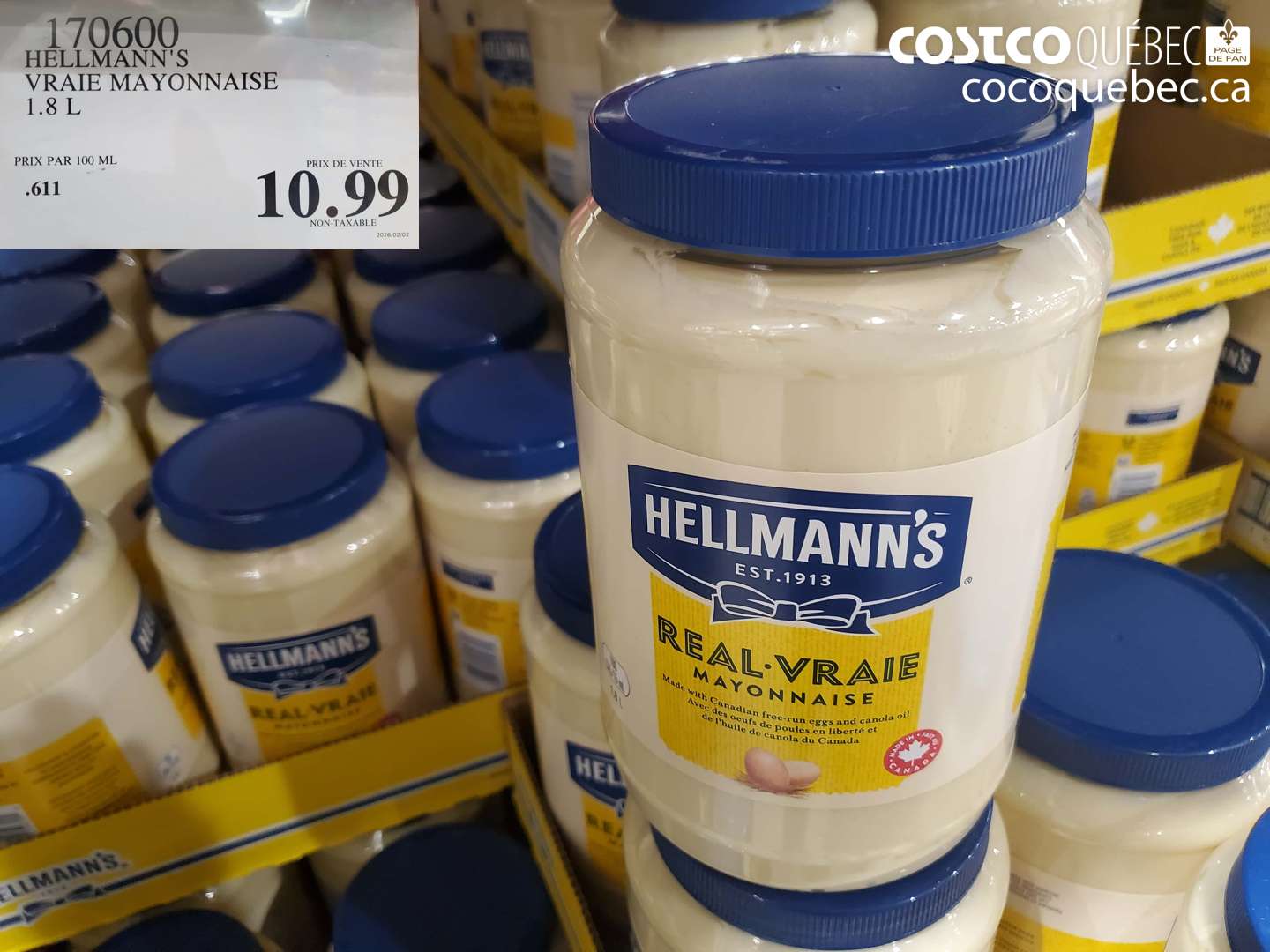 170600 HELLMANN'S VRAIE MAYONNAISE 1.8 L $10.99