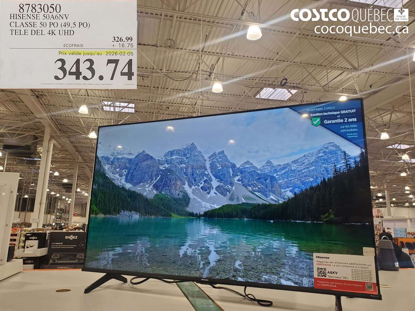 8783050 HISENSE 50A6NV CLASSE 50 PO (49,5 PO) TELE DEL 4K UHD (EXPIRES ON 2026-02-05) $343.74