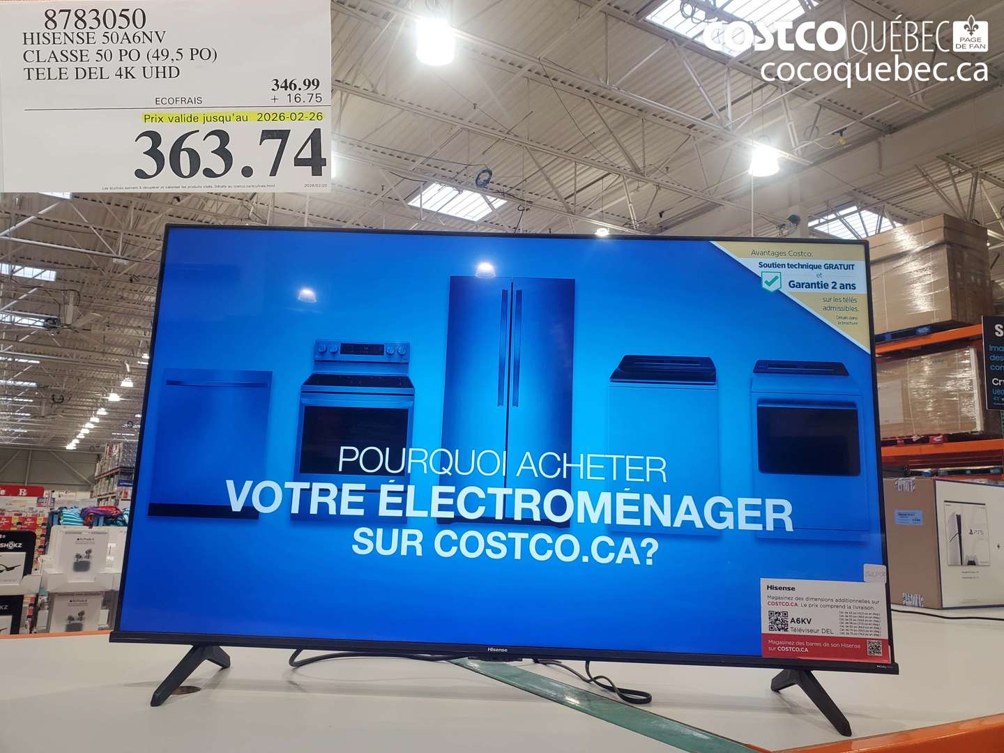 8783050 HISENSE 50A6NV CLASSE 50 PO (49,5 PO) TELE DEL 4K UHD (EXPIRES ON 2026-02-26) $363.74