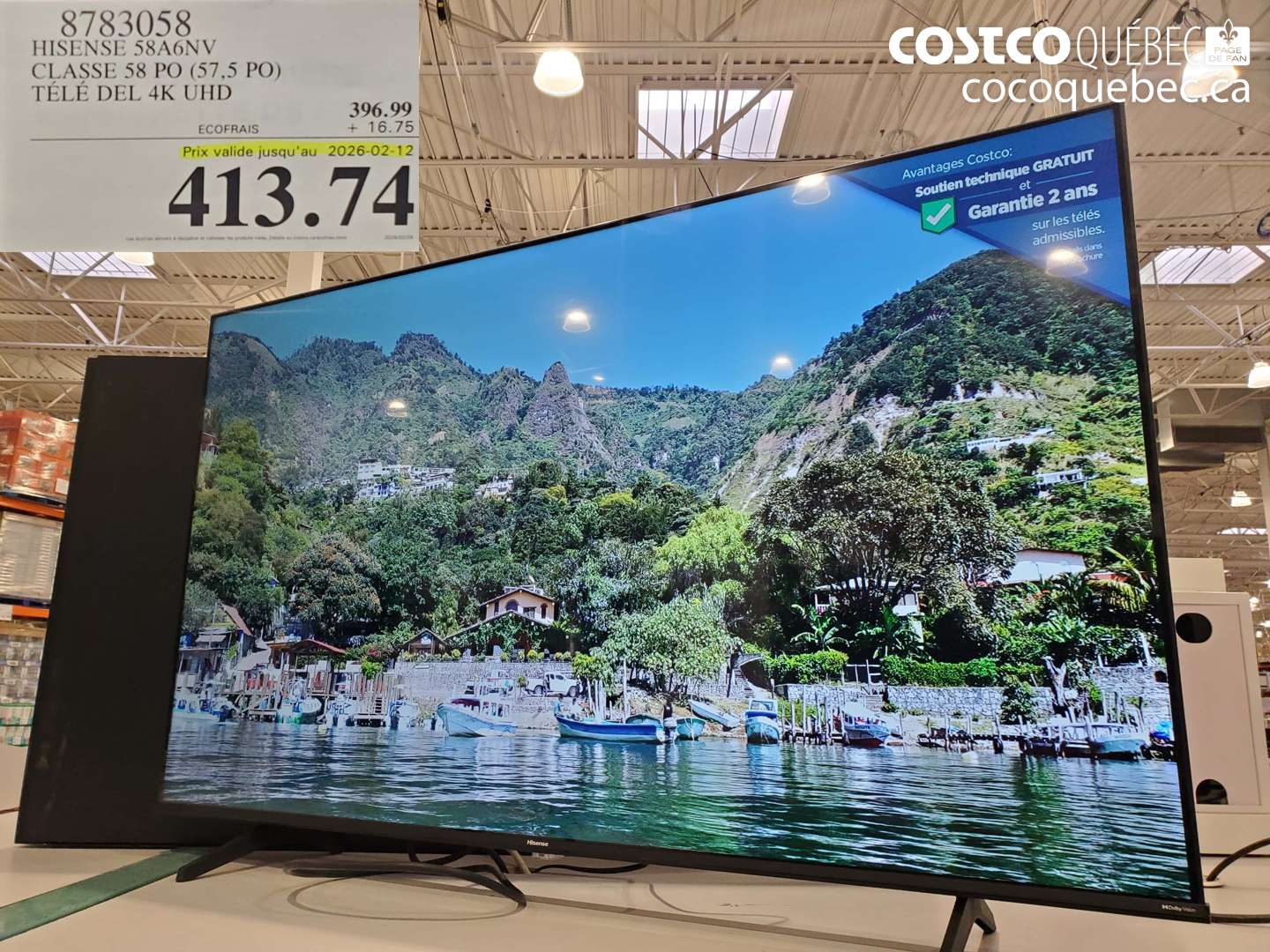 8783058 HISENSE 58A6NV CLASSE 58 PO (57,5 PO) TELÉ DEL 4K UHD (EXPIRES ON 2026-02-12) $413.74