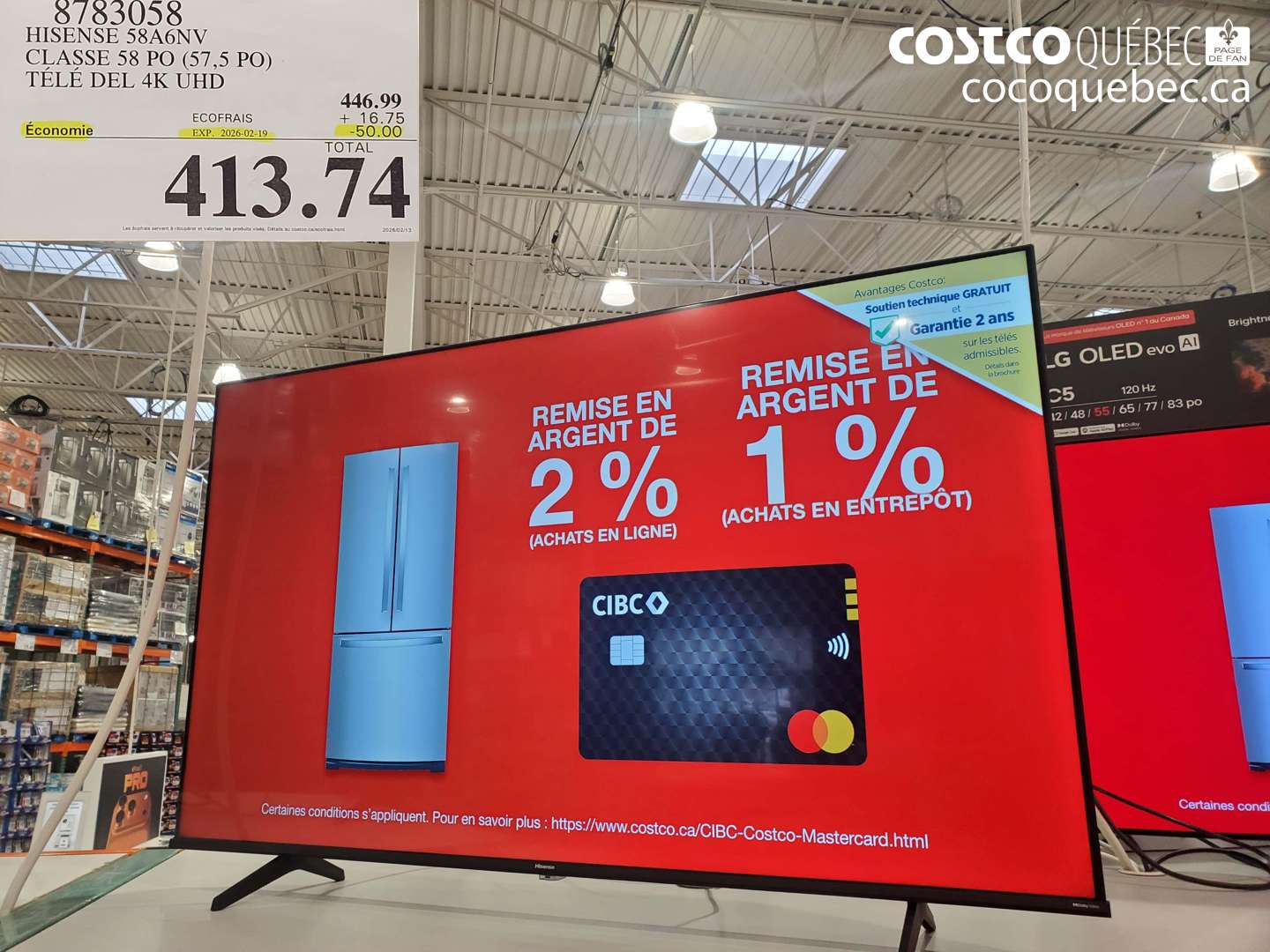 8783058 HISENSE 58A6NV, CLASSE 58 PO (57,5 PO), TÉLÉ DEL 4K UHD ($50.00 INSTANT SAVINGS EXPIRES ON 2026-02-19) $413.74