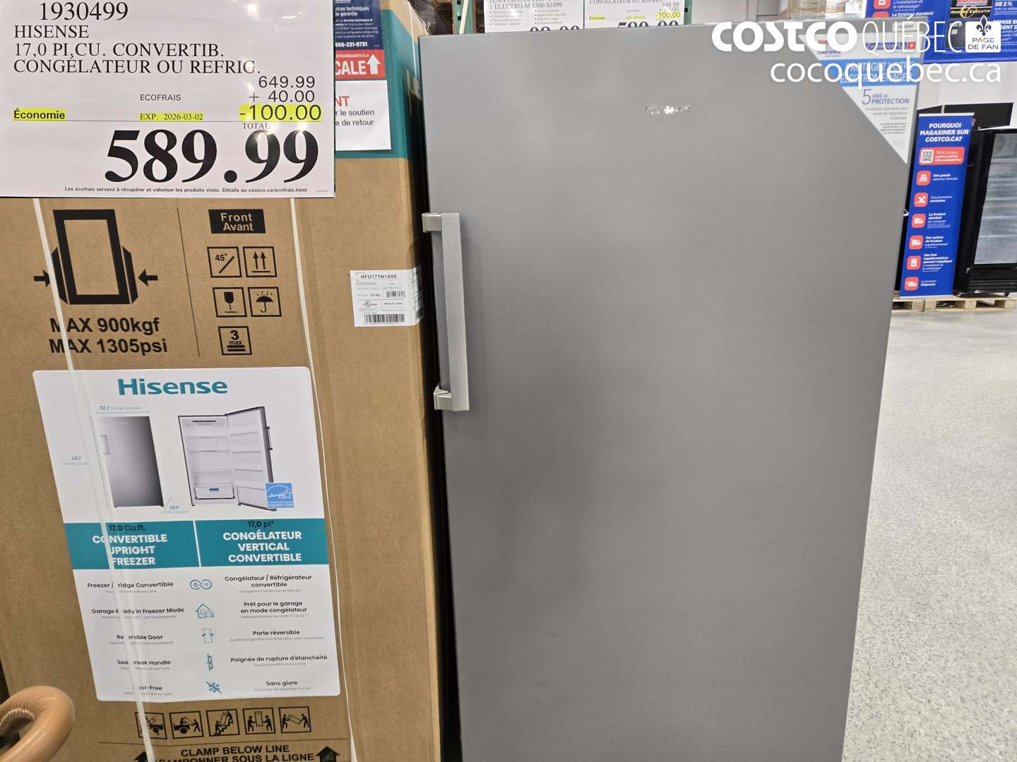 1930499 HISENSE 17,0 PI.CU. CONVERTIB. CONGÉLATEUR OU REFRIG. ($100.00 INSTANT SAVINGS EXPIRES ON 2026-03-02) $589.99