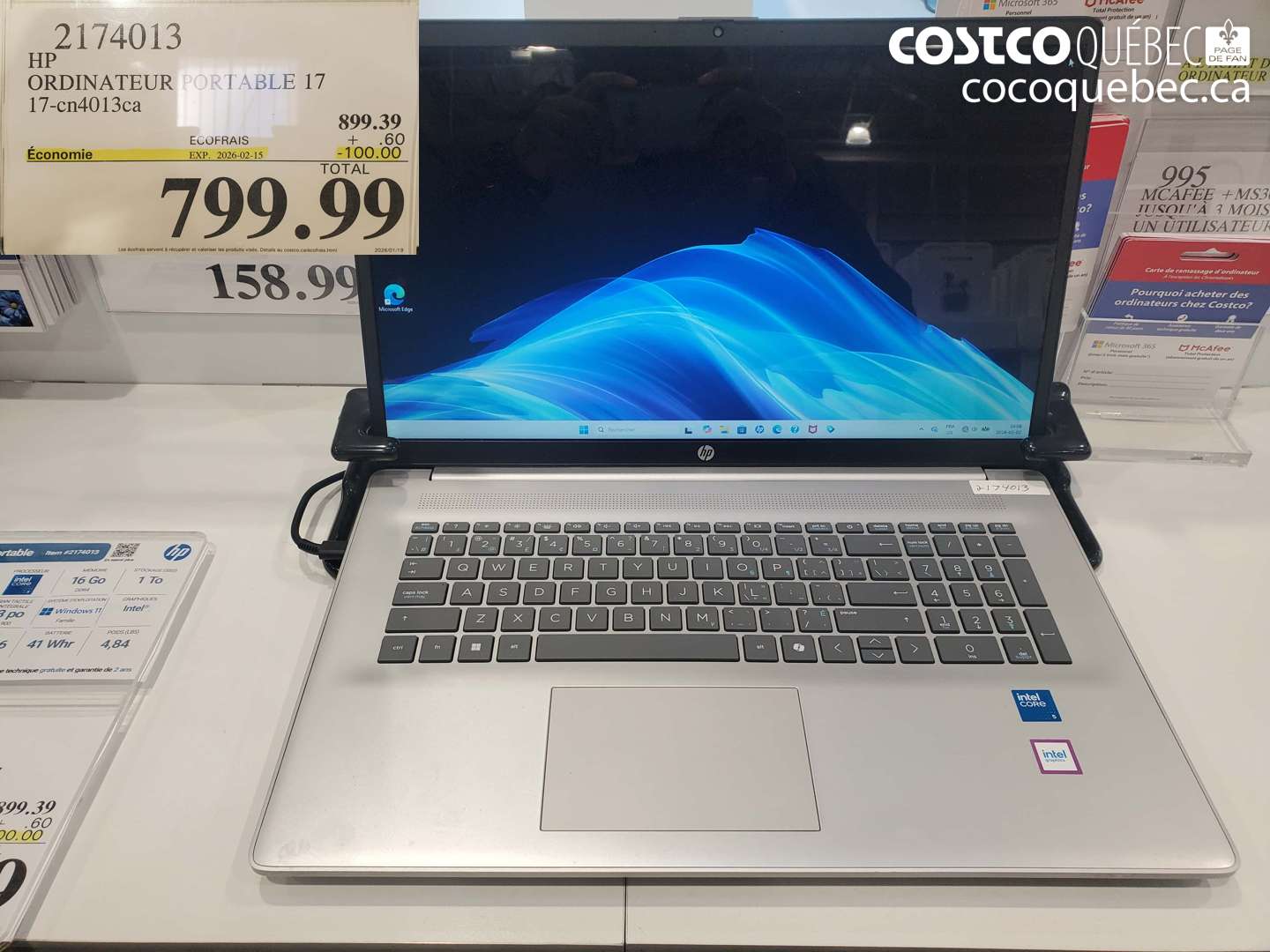 2174013 HP ORDINATEUR PORTABLE 17 17-cn4013ca ($100.00 INSTANT SAVINGS EXPIRES ON 2026-02-15) $799.99