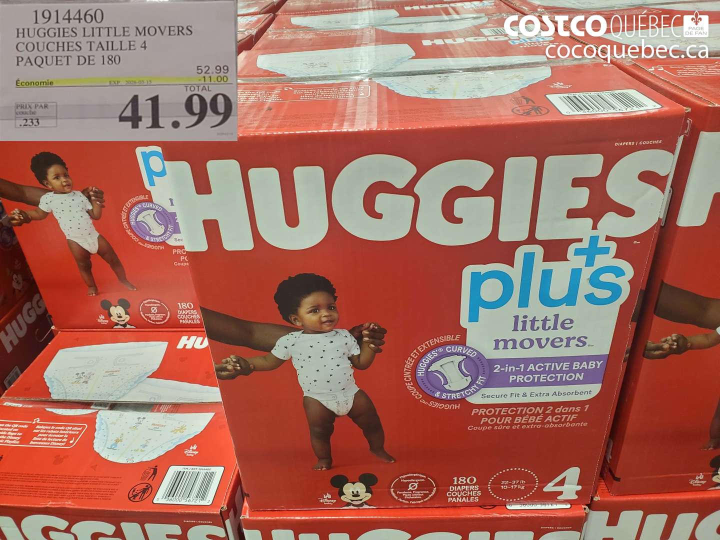 1914460 HUGGIES LITTLE MOVERS COUCHES TAILLE 4 PAQUET DE 180 ($11.00 INSTANT SAVINGS EXPIRES ON 2026-03-15) $41.99