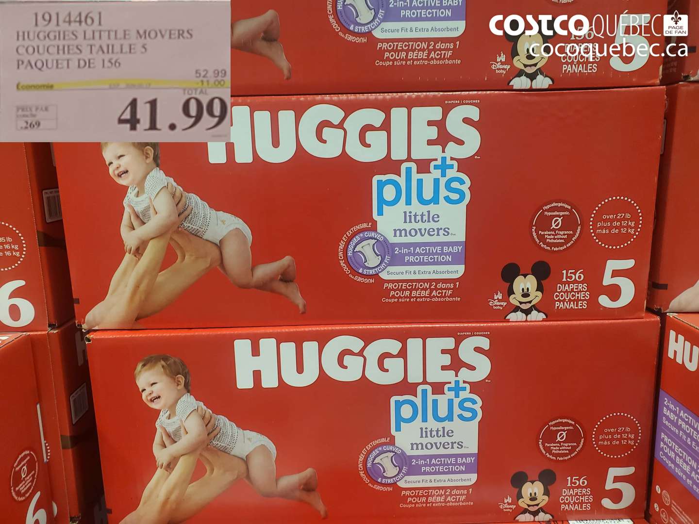 1914461 HUGGIES LITTLE MOVERS COUCHES TAILLE 5 PAQUET DE 156 ($11.00 INSTANT SAVINGS EXPIRES ON 2026-03-15) $41.99