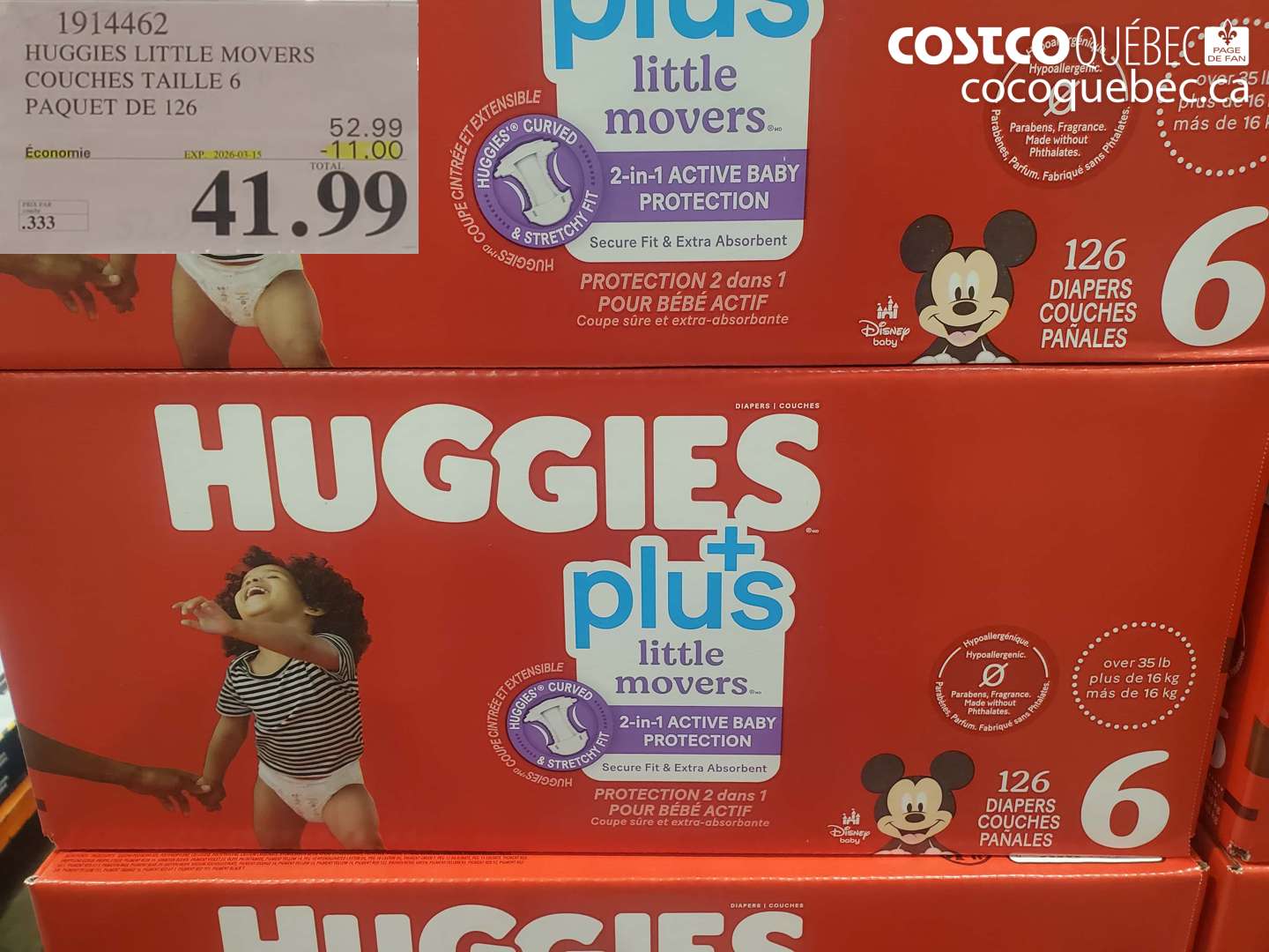 1914462 HUGGIES LITTLE MOVERS COUCHES TAILLE 6 PAQUET DE 126 ($11.00 INSTANT SAVINGS EXPIRES ON 2026-03-15) $41.99