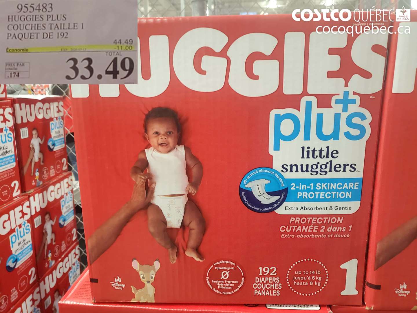 955483 HUGGIES PLUS COUCHES TAILLE 1 PAQUET DE 192 ($11.00 INSTANT SAVINGS EXPIRES ON 2026-03-15) $33.49