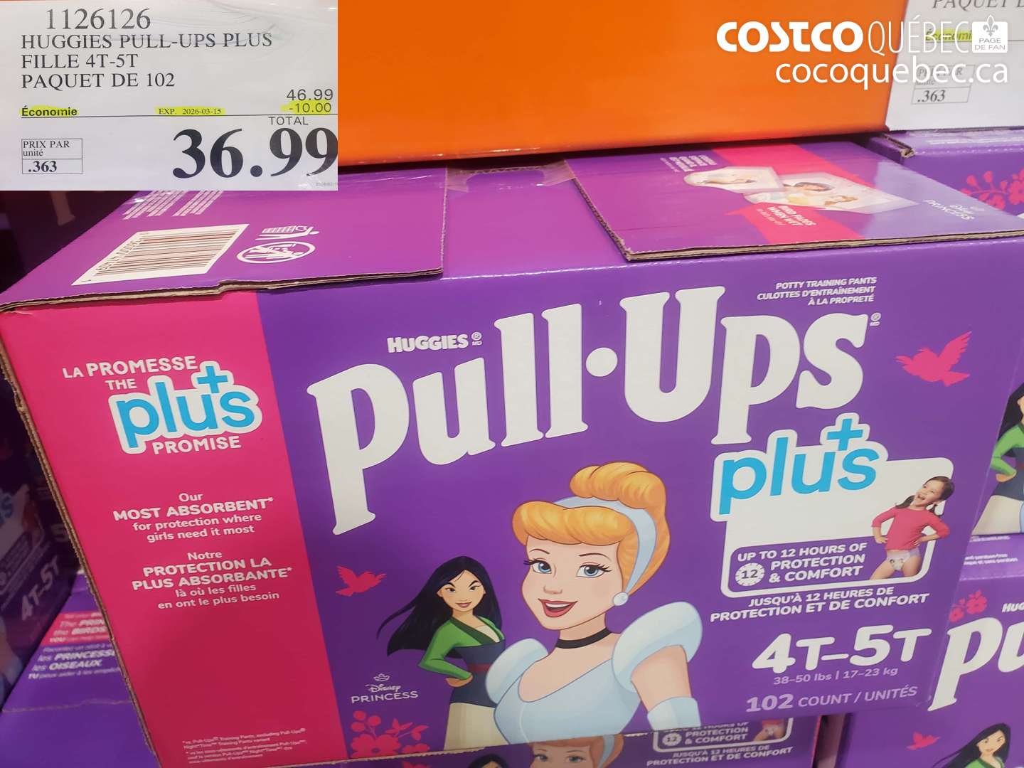 1126126 HUGGIES PULL-UPS PLUS FILLE 4T-5T PAQUET DE 102 ($10.00 INSTANT SAVINGS EXPIRES ON 2025-03-15) $36.99