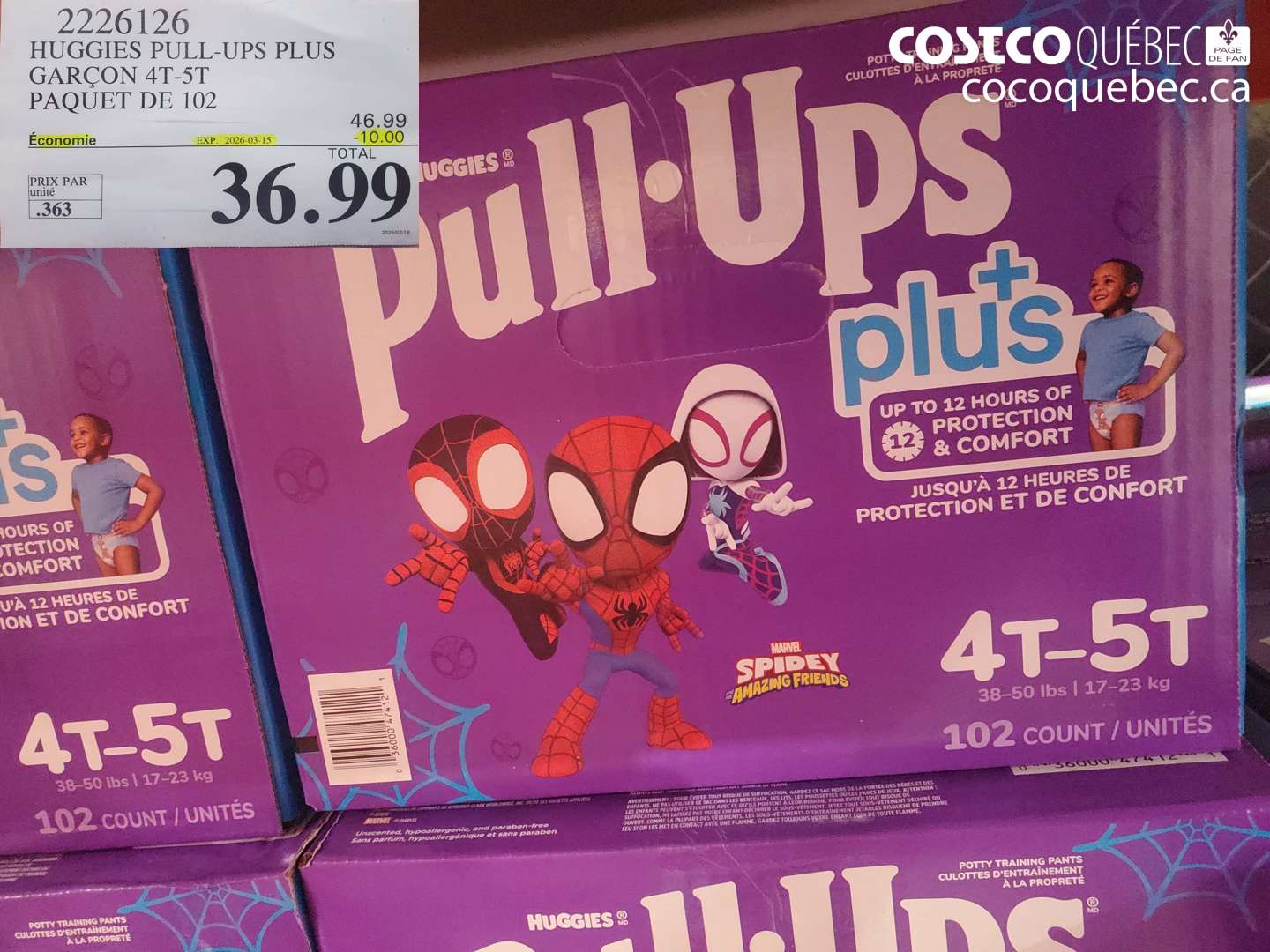 2226126 HUGGIES PULL-UPS PLUS GARÇON 4T-5T PAQUET DE 102 ($10.00 INSTANT SAVINGS EXPIRES ON 2026-03-15) $36.99