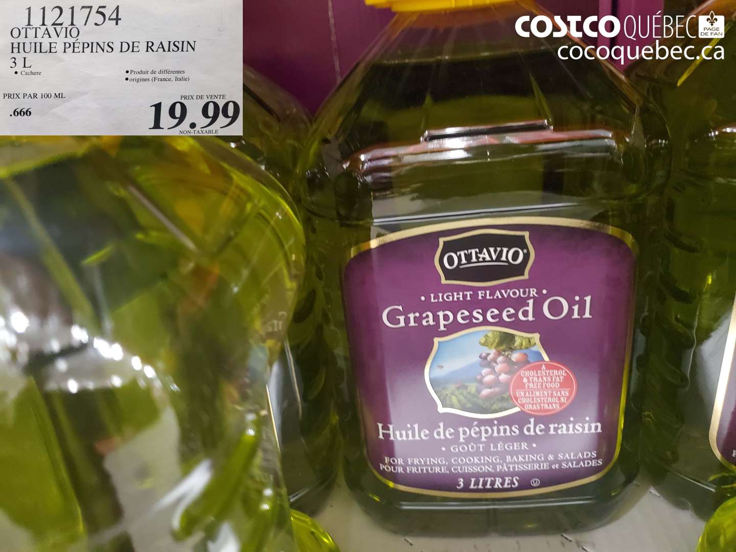 1121754 HUILE PÉPINS DE RAISIN 3 L $19.99