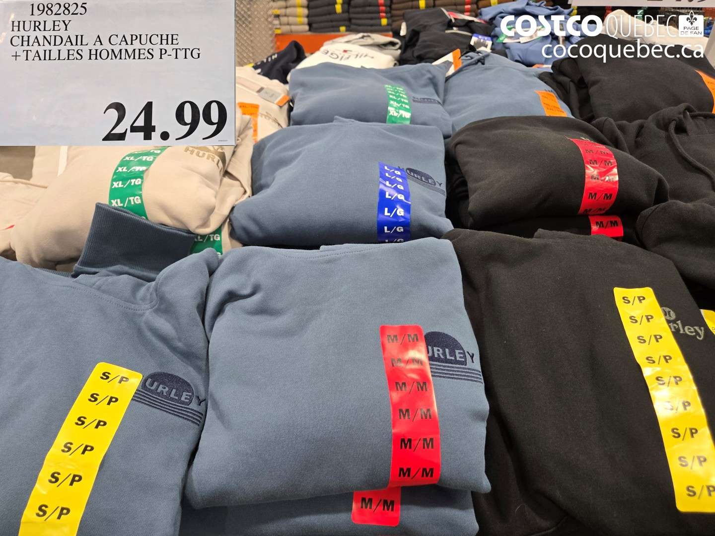 1982825 HURLEY CHANDAIL A CAPUCHE + TAILLES HOMMES P-TG $24.99