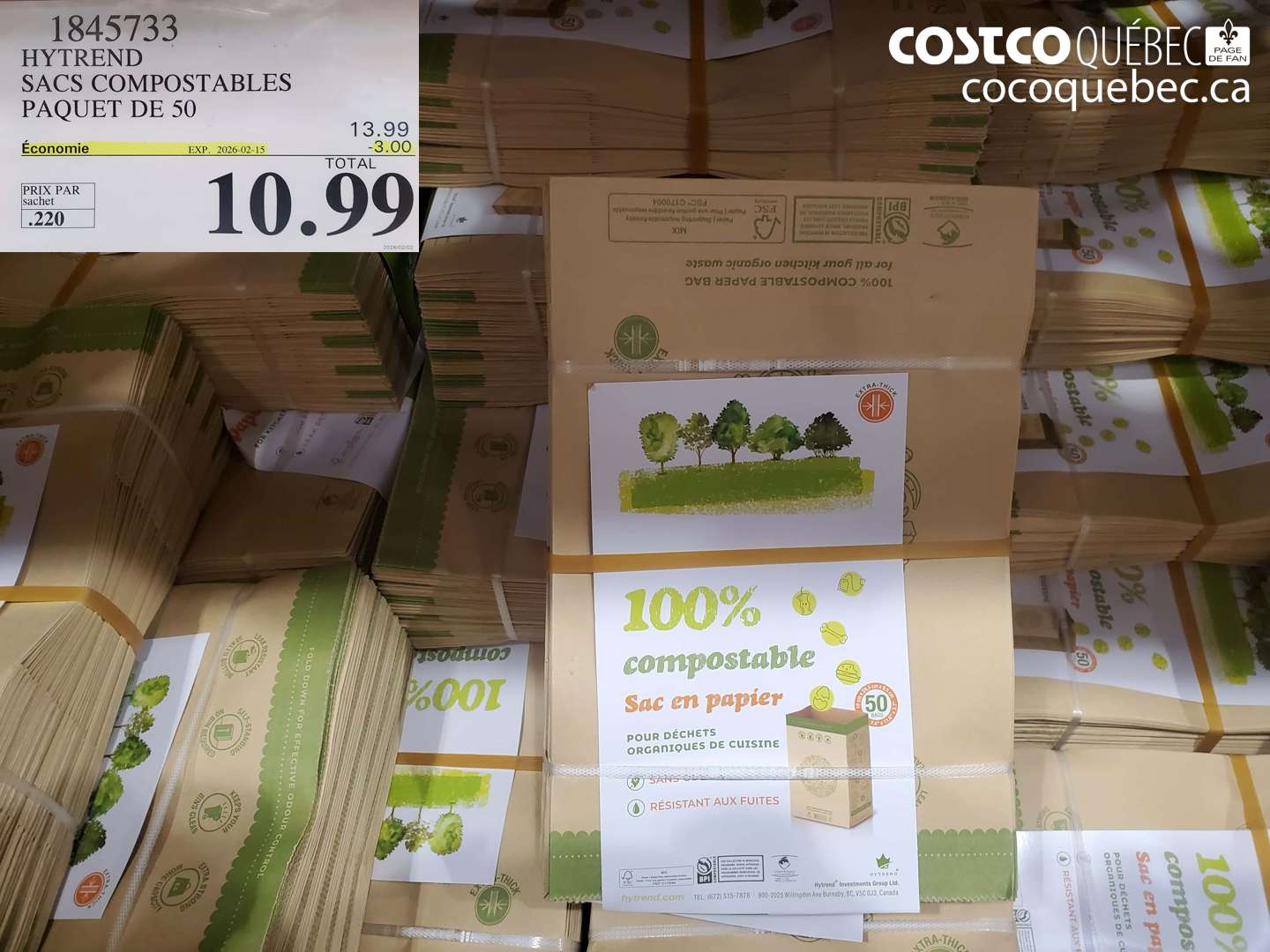1845733 HYTREND SACS COMPOSTABLES PAQUET DE 50 ($3.00 INSTANT SAVINGS EXPIRES ON 2026-02-15) $10.99