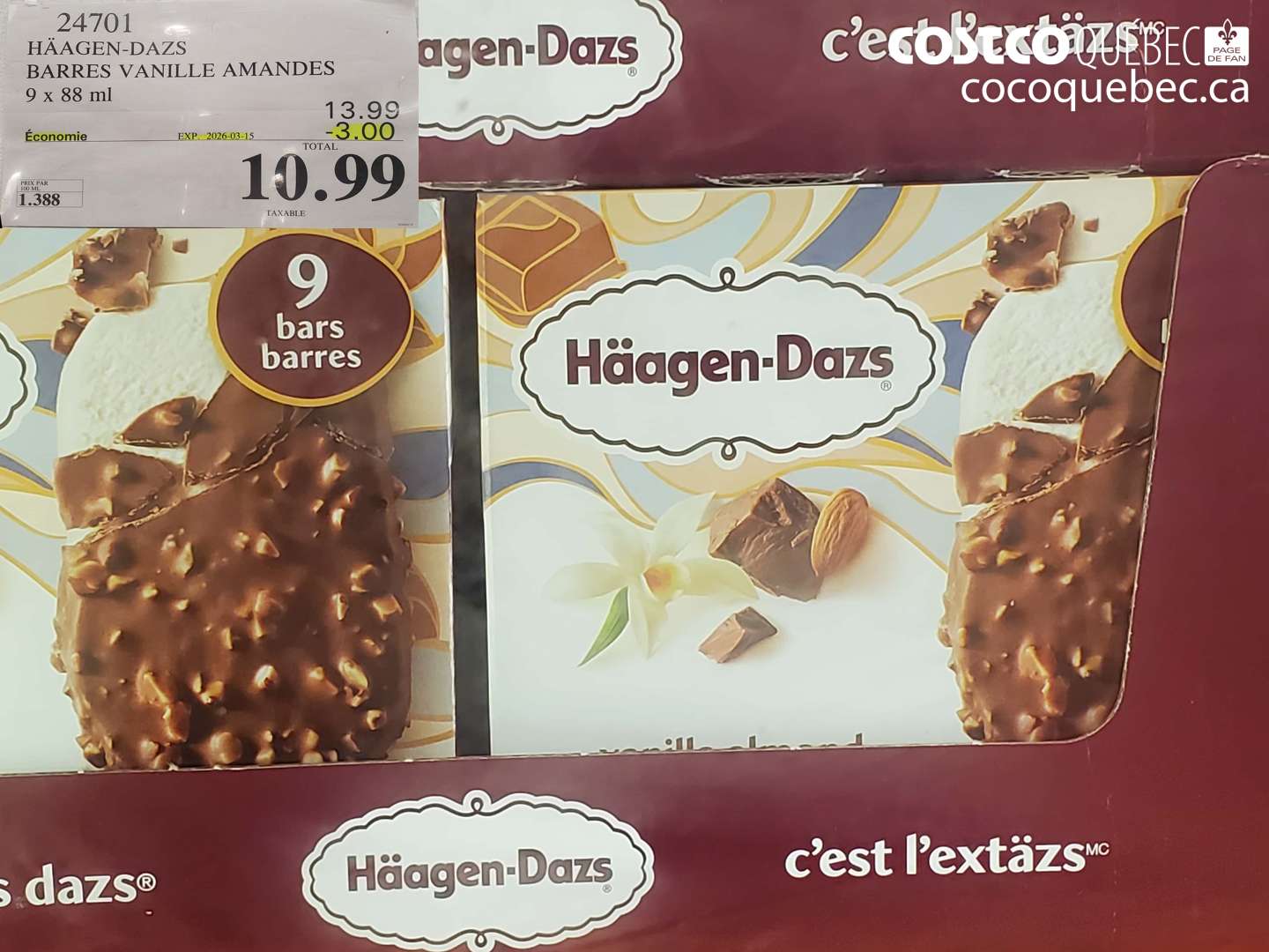 24701 Häagen-Dazs Barres Vanille Amandes ($3.00 INSTANT SAVINGS EXPIRES ON 2026-03-15) $10.99