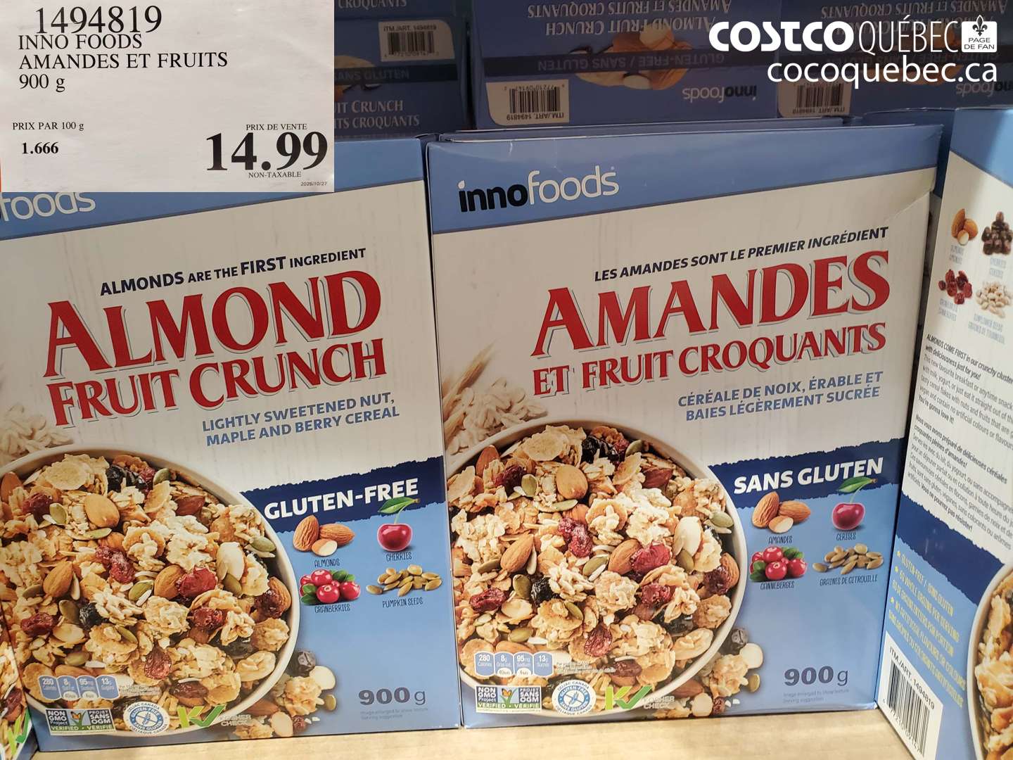 1494819 INNO FOODS AMANDES ET FRUITS 900 g $14.99