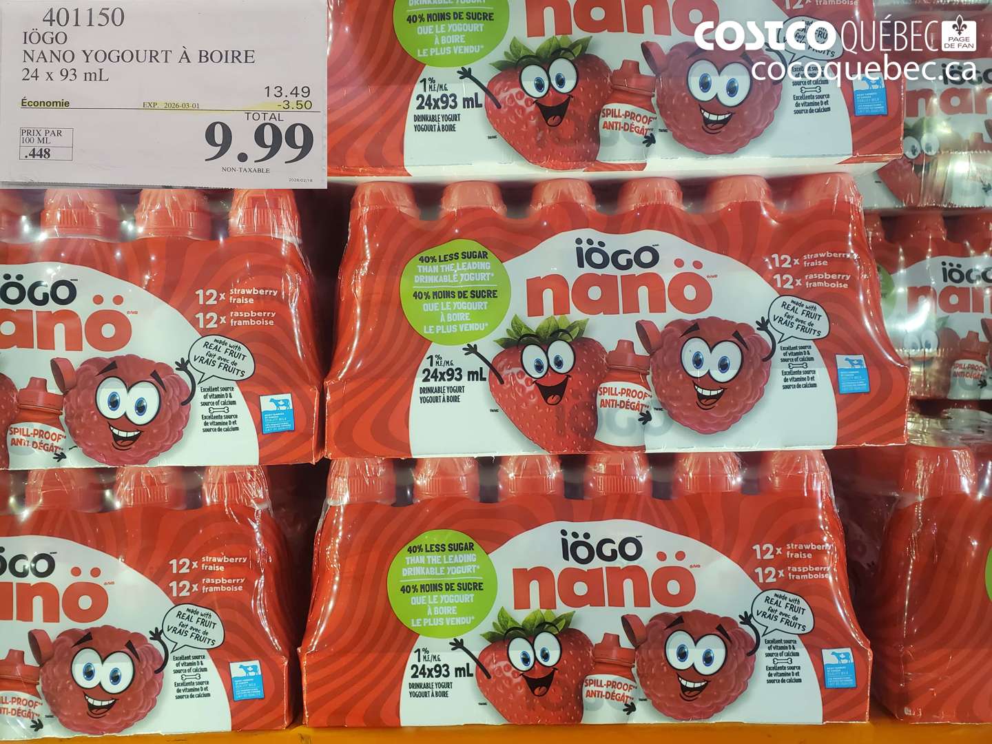 401150 IÖGO NANO YOGOURT À BOIRE 24 X 93 ML ($3.50 INSTANT SAVINGS EXPIRES ON 2026-03-01) $9.99