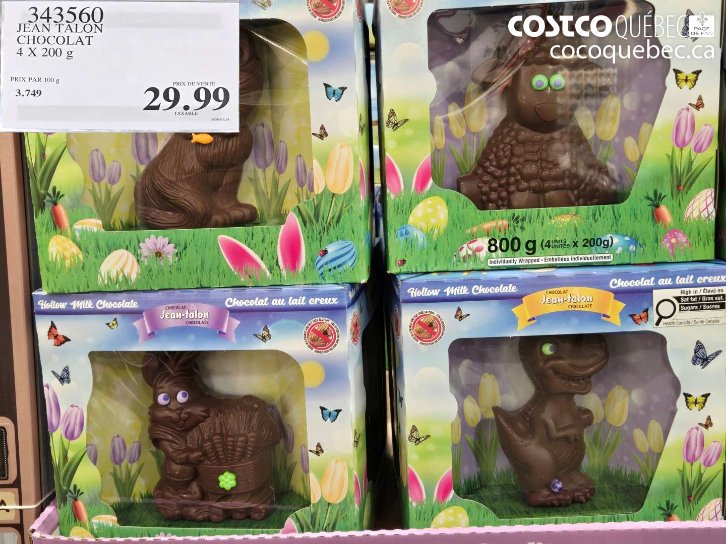 343560 JEAN TALON CHOCOLAT 4 X 200 G $29.99