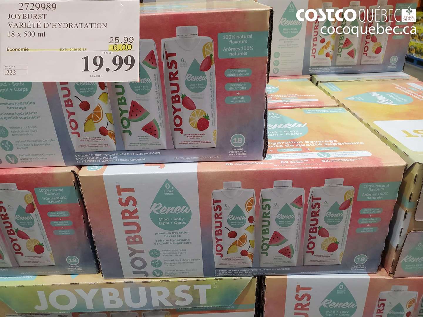 2729989 JOYBURST VARIÉTÉ D'HYDRATATION 18 x 500 ml ($6.00 INSTANT SAVINGS EXPIRES ON 2026-02-15) $19.99