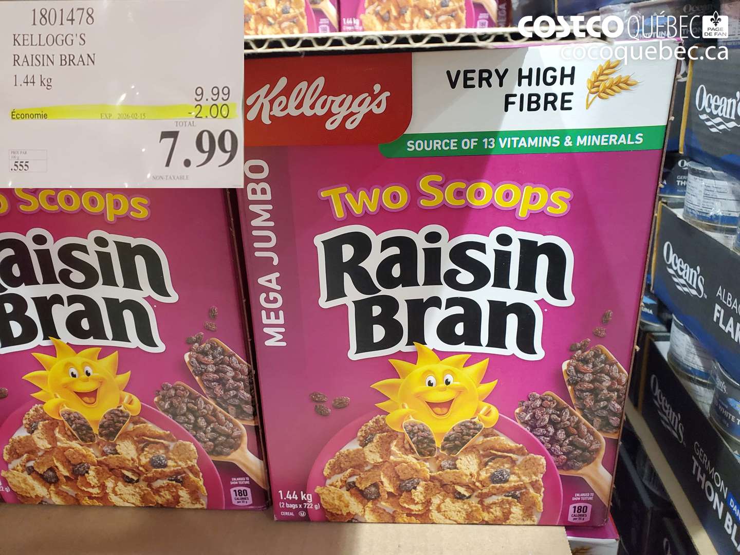 1801478 KELLOGG'S RAISIN BRAN 1.44 kg ($2.00 INSTANT SAVINGS EXPIRES ON 2026-02-15) $7.99