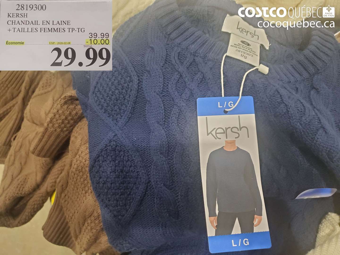 2819300 KERSH CHANDAIL EN LAINE + TAILLES FEMMES TP-TG ($10.00 INSTANT SAVINGS EXPIRES ON 2026-02-08) $29.99