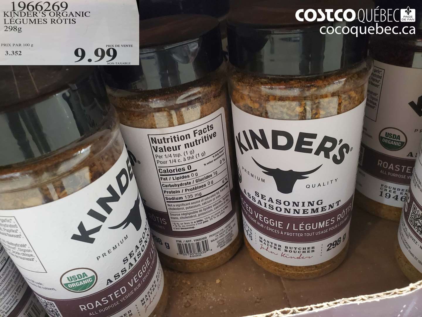 1966269 KINDER'S ORGANIC LÉGUMES RÔTIS 298g $9.99