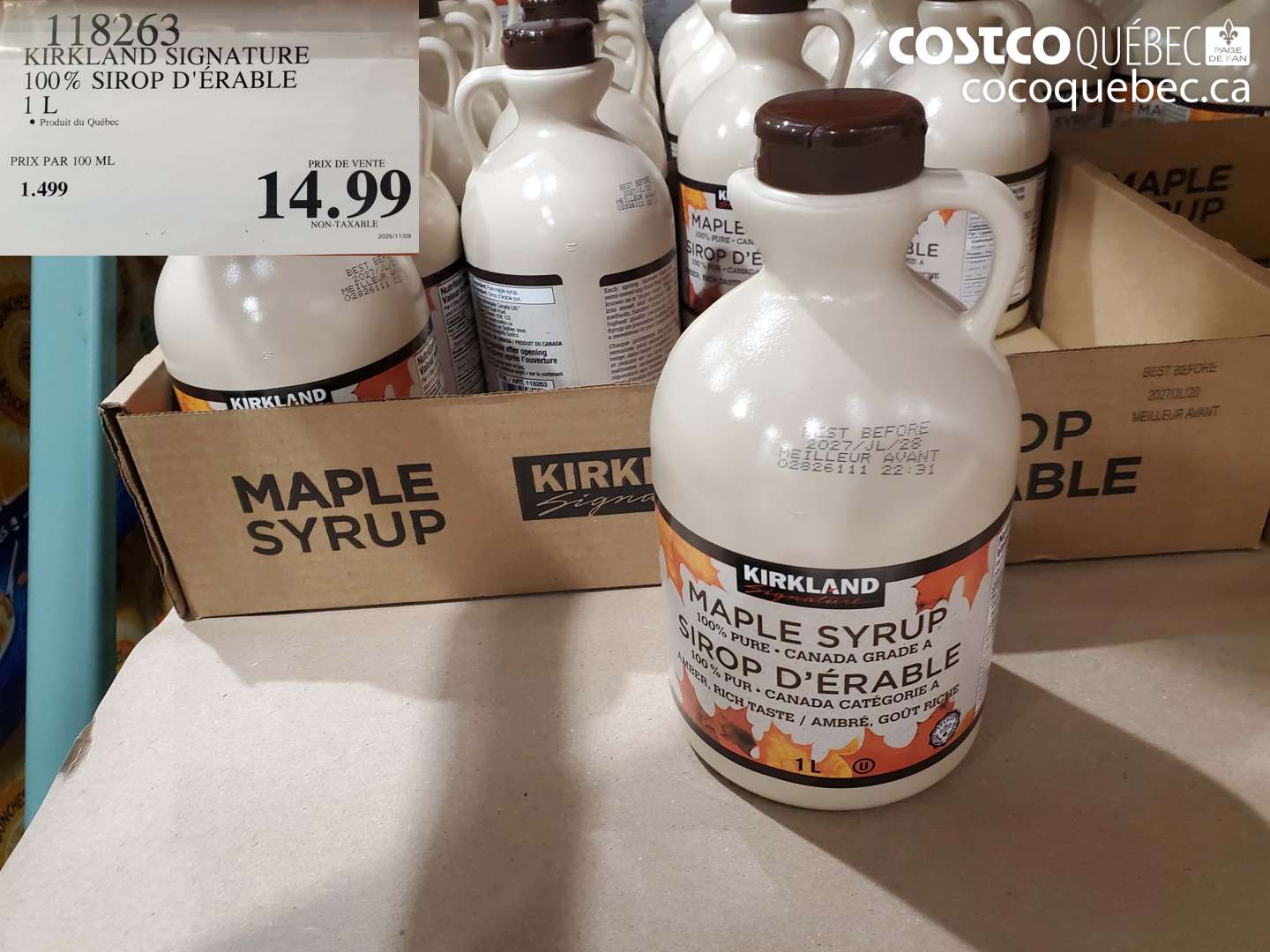 118263 KIRKLAND SIGNATURE 100% SIROP D'ÉRABLE 1 L $14.99