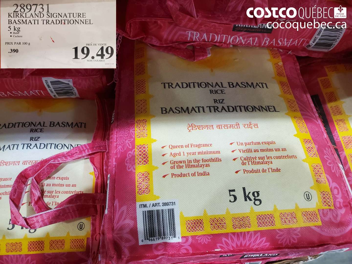 289731 KIRKLAND SIGNATURE BASMATI TRADITIONNEL 5 kg $19.49