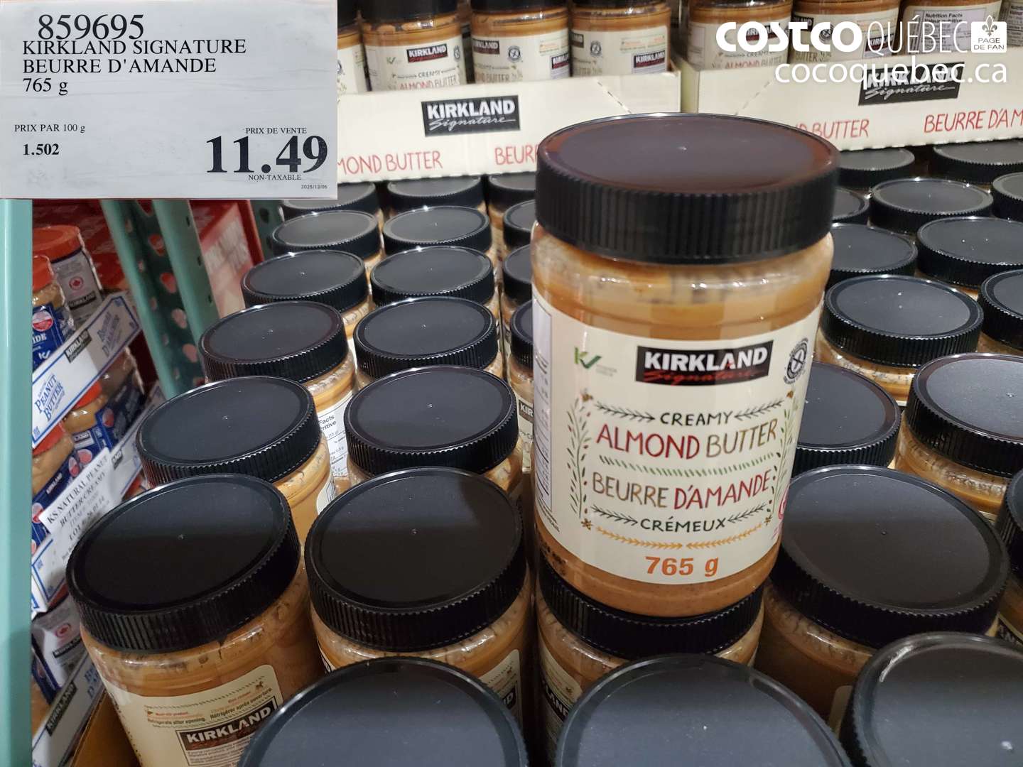 859695 KIRKLAND SIGNATURE BEURRE D'AMANDE 765 g $11.49