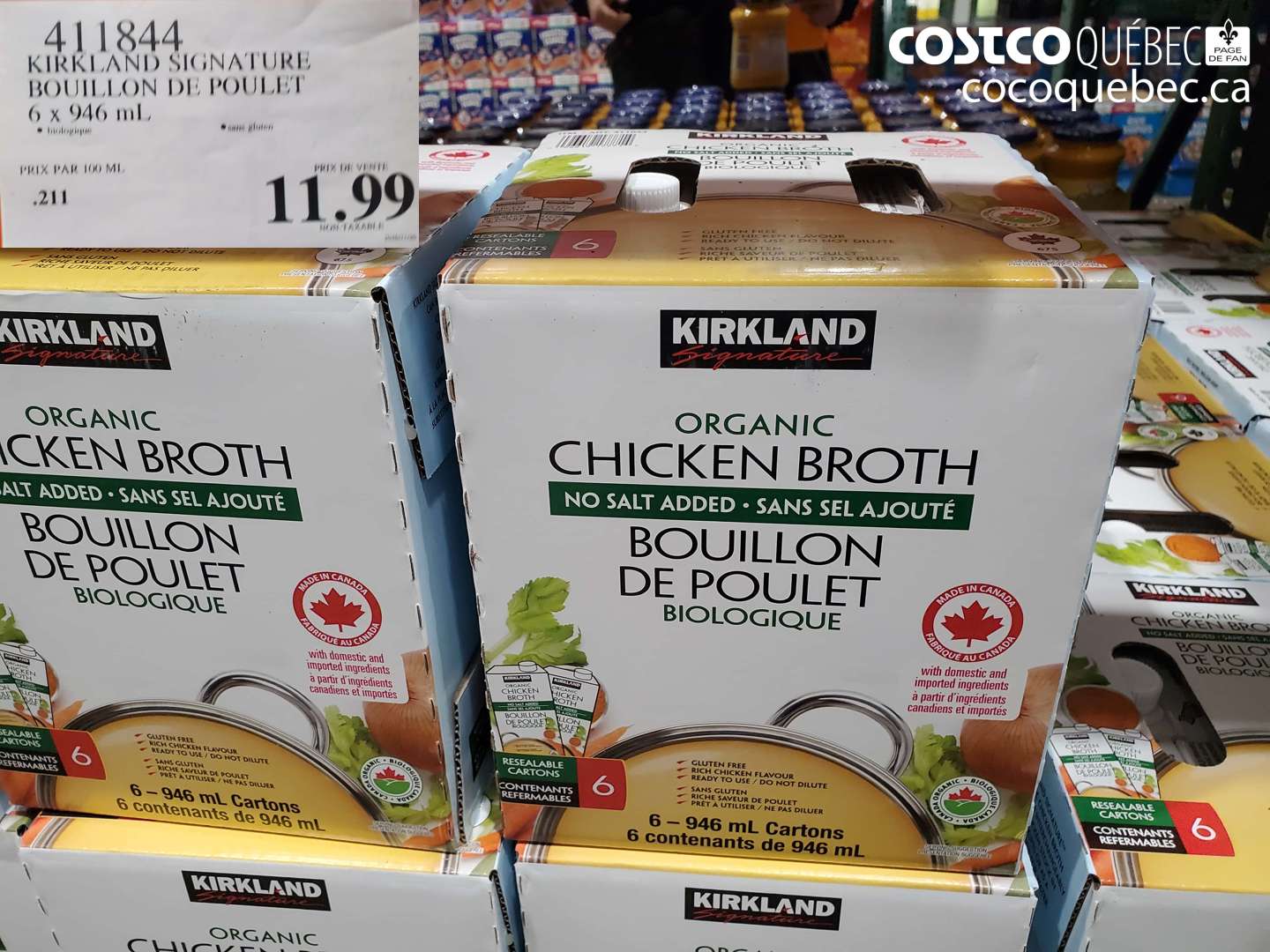 411844 KIRKLAND SIGNATURE BOUILLON DE POULET 6 x 946 ml $11.99