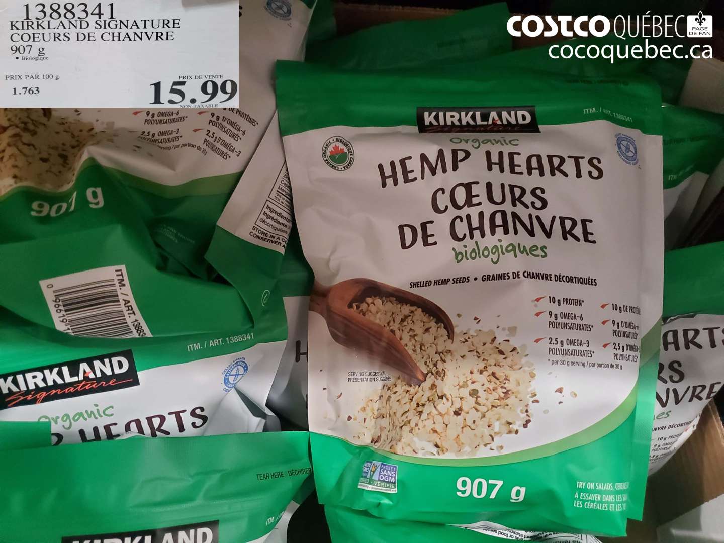 1388341 KIRKLAND SIGNATURE COEURS DE CHANVRE 907 g Biologique $15.99