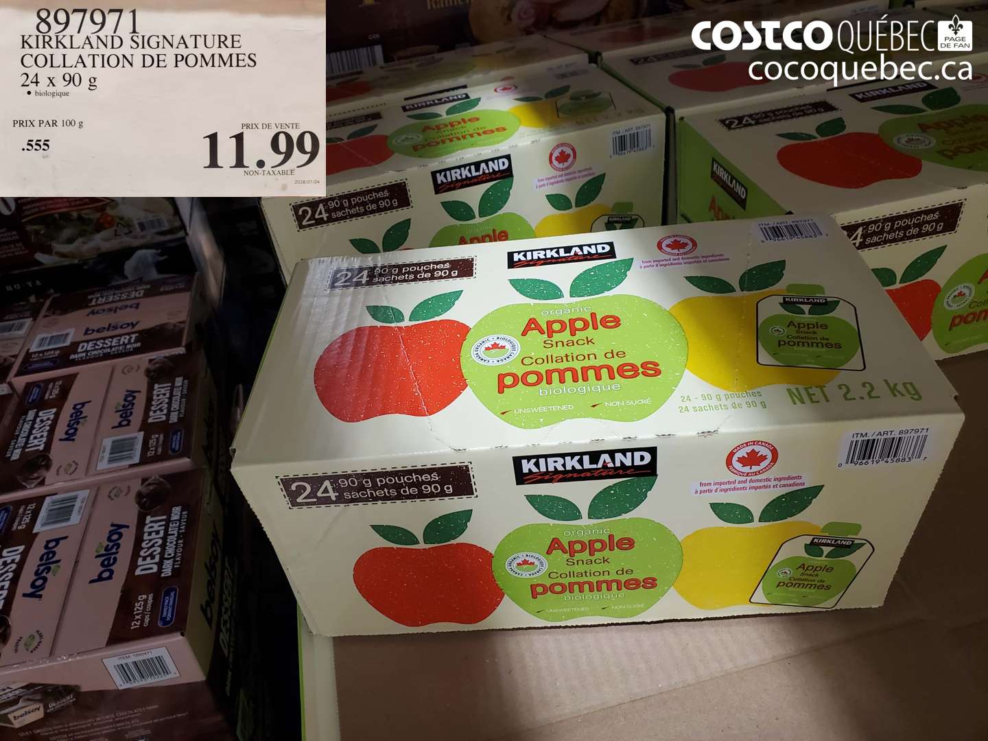 897971 KIRKLAND SIGNATURE COLLATION DE POMMES 24 x 90 g • biologique $11.99