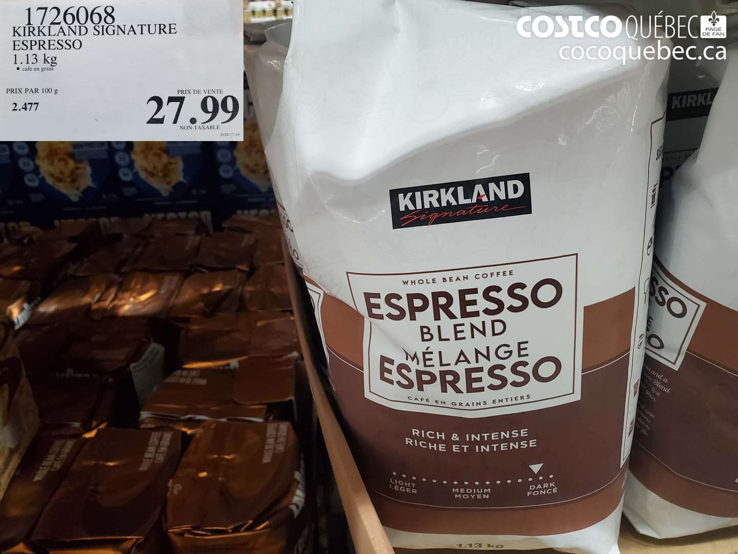 1726068 KIRKLAND SIGNATURE ESPRESSO 1.13 kg • cafe en grain $27.99
