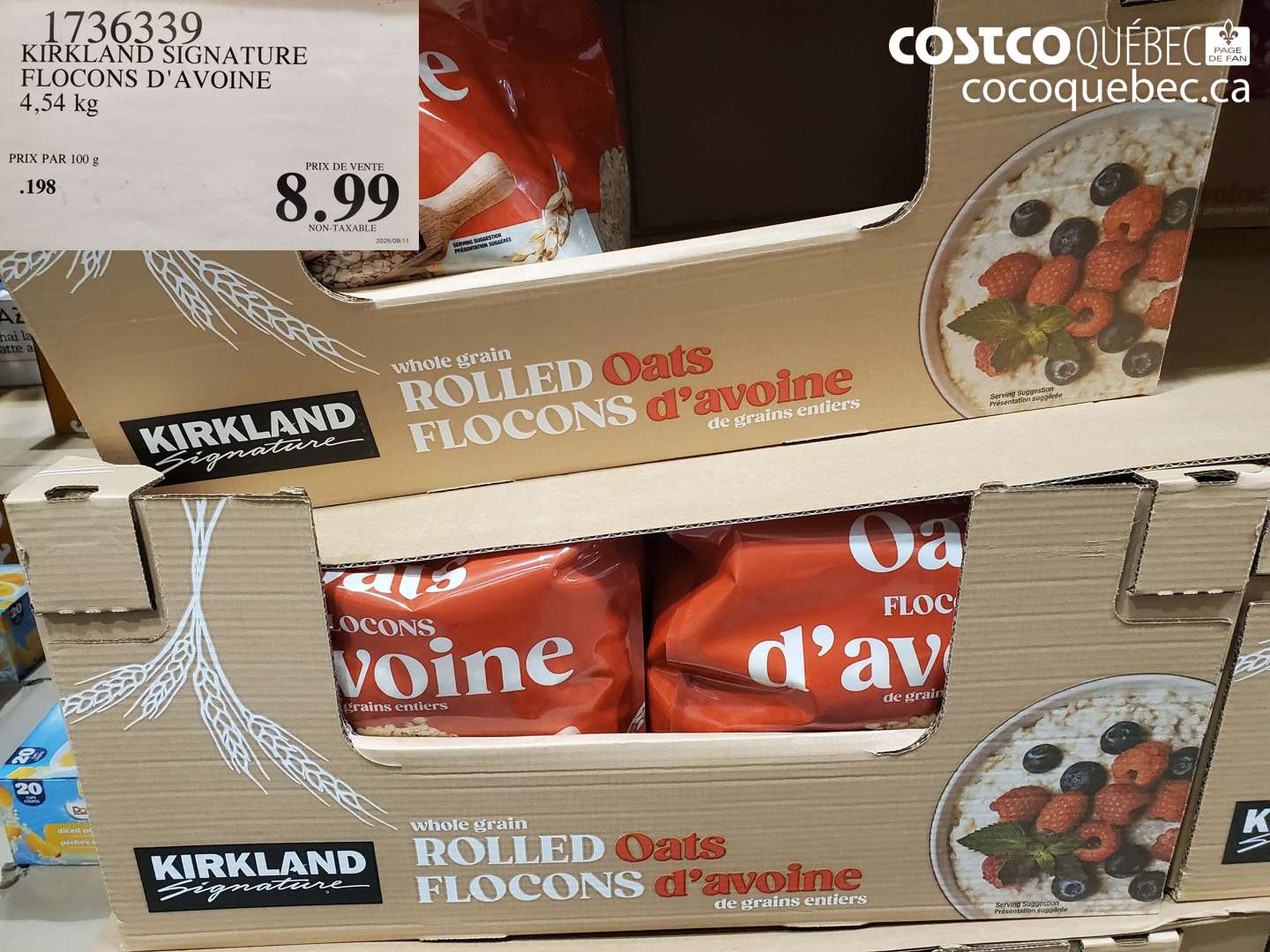 1736339 KIRKLAND SIGNATURE FLOCONS D'AVOINE 4,54 kg $8.99