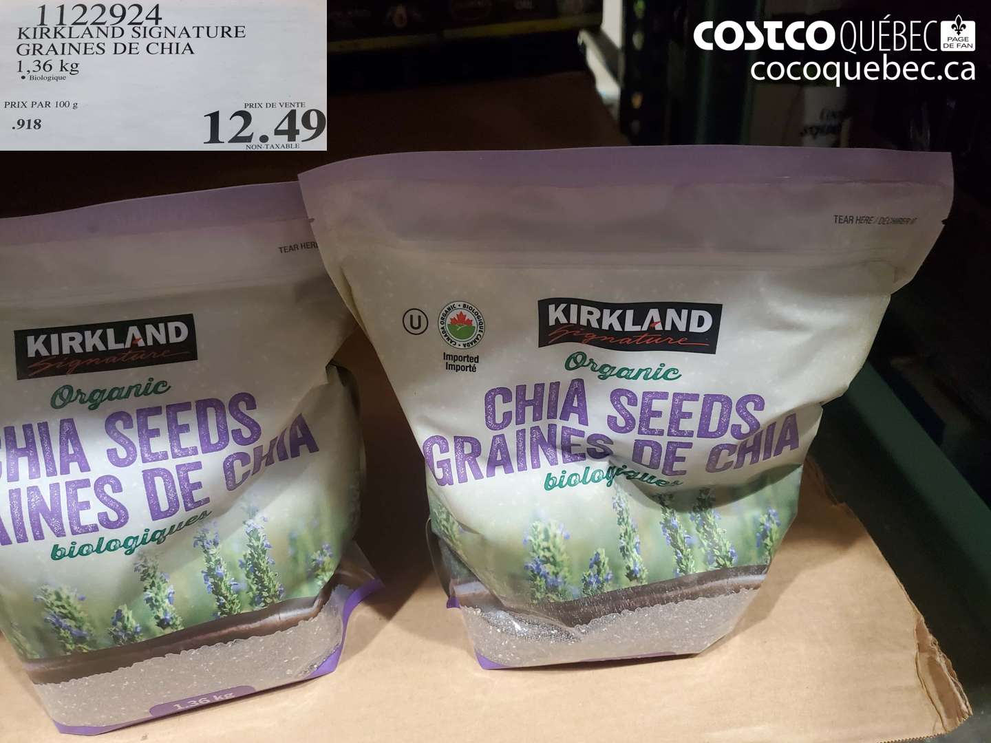 1122924 KIRKLAND SIGNATURE GRAINES DE CHIA 1,36 kg Biologique $12.49