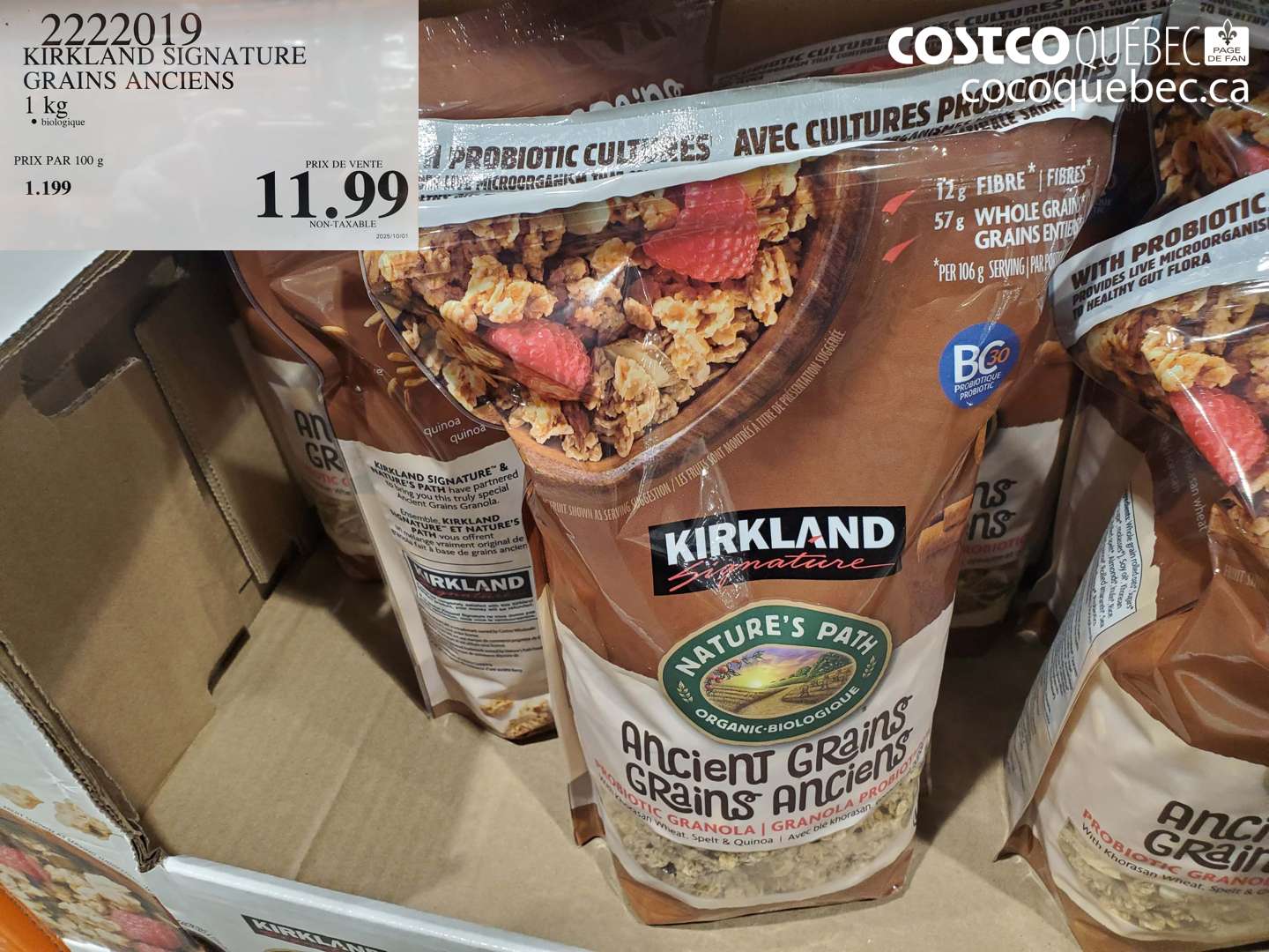 2222019 KIRKLAND SIGNATURE GRAINS ANCIENS 1 kg biologique $11.99