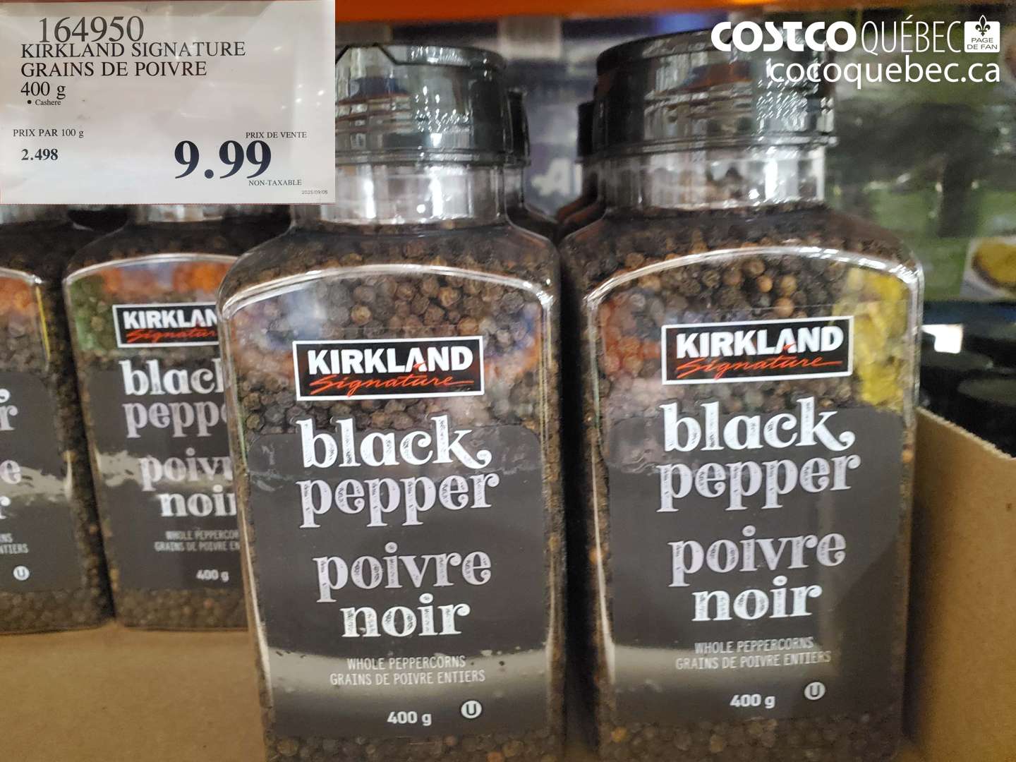 164950 KIRKLAND SIGNATURE GRAINS DE POIVRE 400 g Casher $9.99