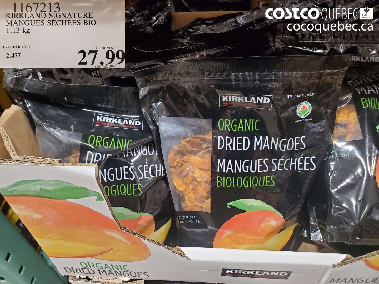 1167213 KIRKLAND SIGNATURE MANGUES SÉCHÉES BIO 1,13 kg $27.99