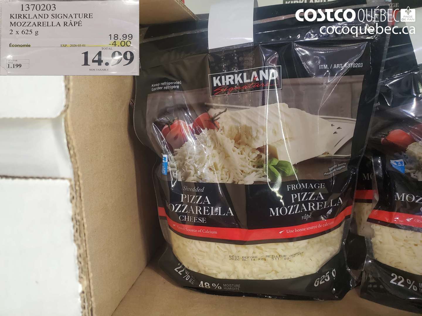 1370203 KIRKLAND SIGNATURE MOZZARELLA RÂPÉ ($4.00 INSTANT SAVINGS EXPIRES ON 2026-03-01) $14.99