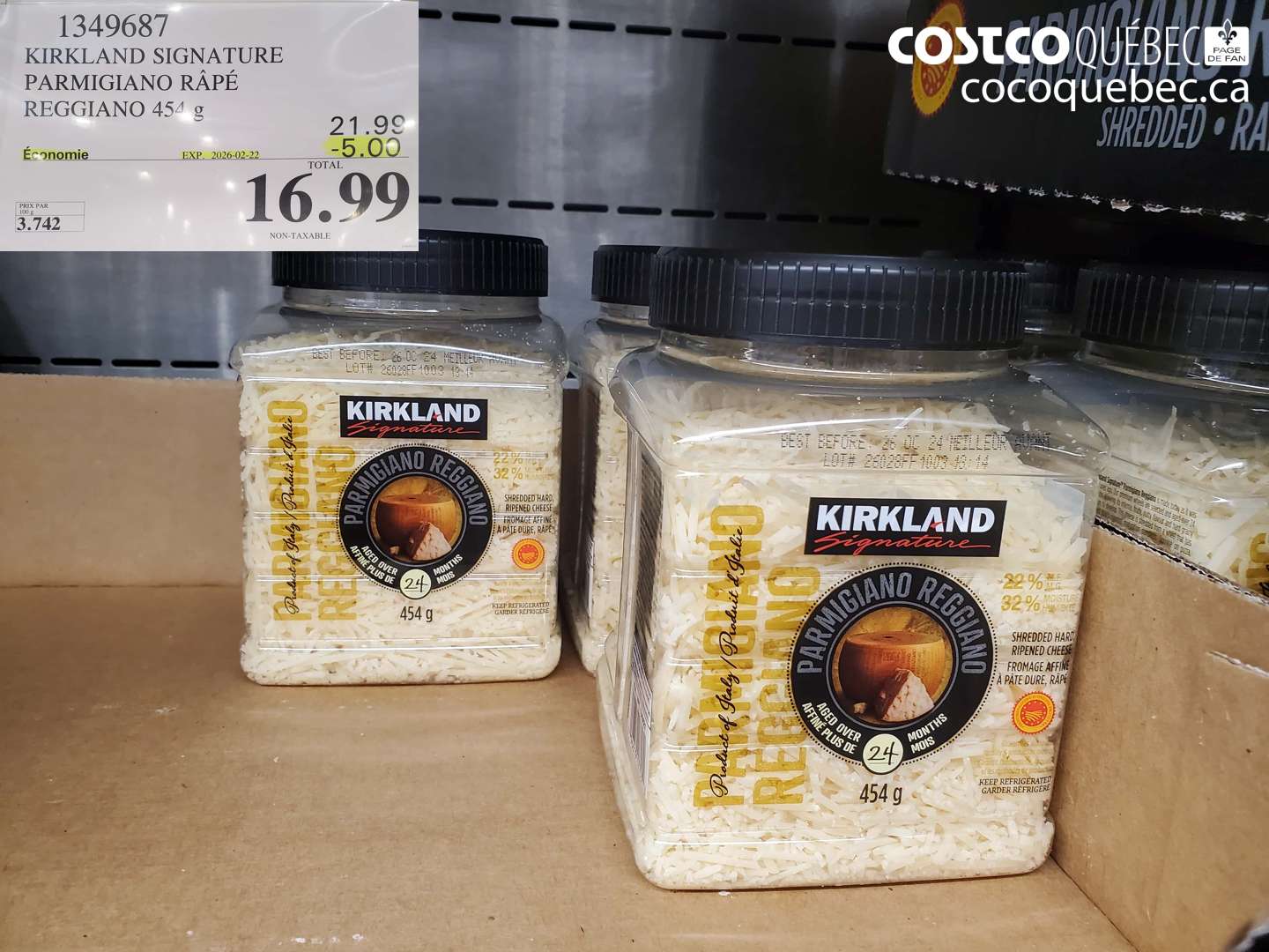 1349687 KIRKLAND SIGNATURE PARMIGIANO RÂPÉ REGGIANO 454 g ($5.00 INSTANT SAVINGS EXPIRES ON 2026-02-22) $16.99