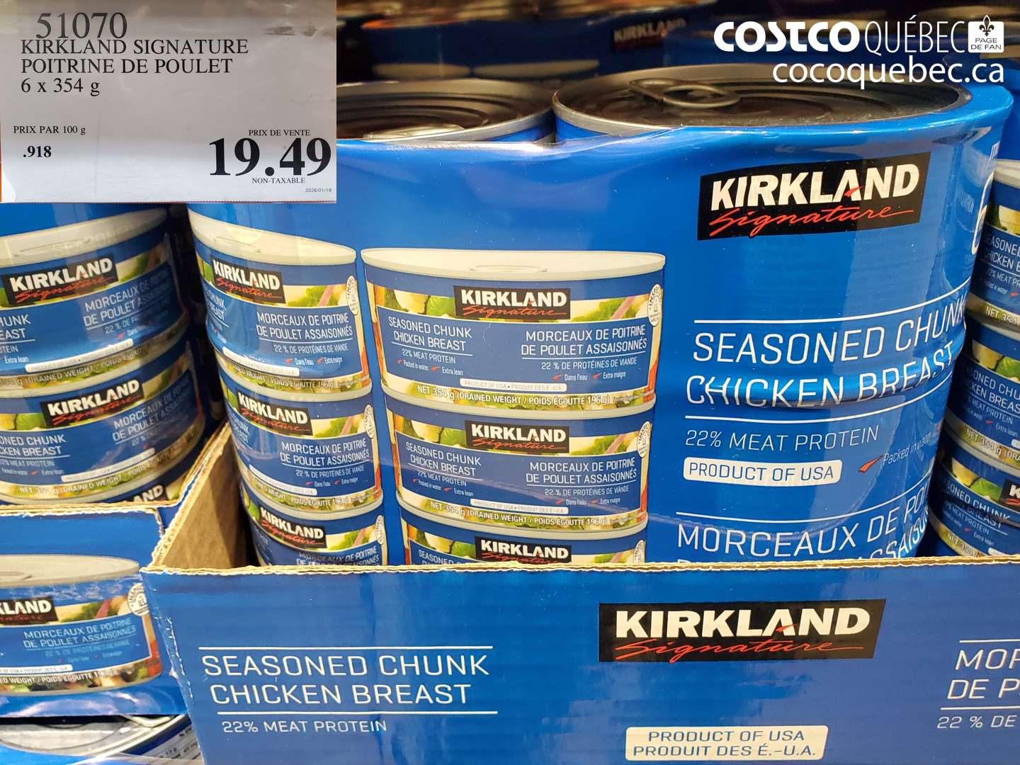 51070 KIRKLAND SIGNATURE POITRINE DE POULET 6 x 354 g $19.49