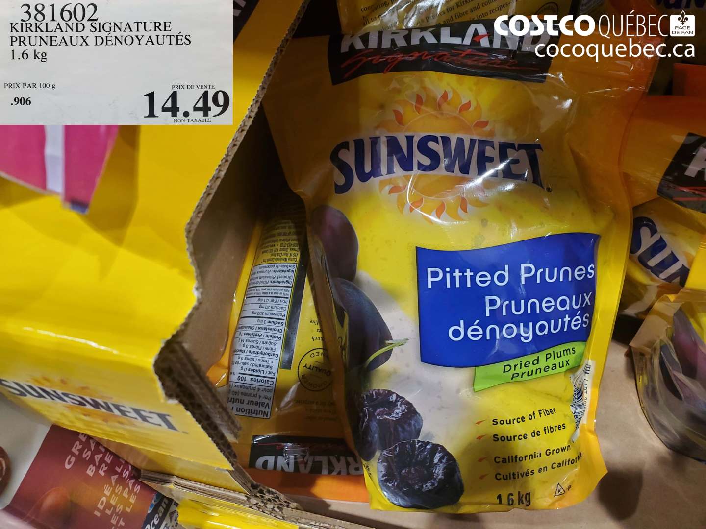 381602 KIRKLAND SIGNATURE PRUNEAUX DÉNOYAUTÉS 1.6 kg $14.49