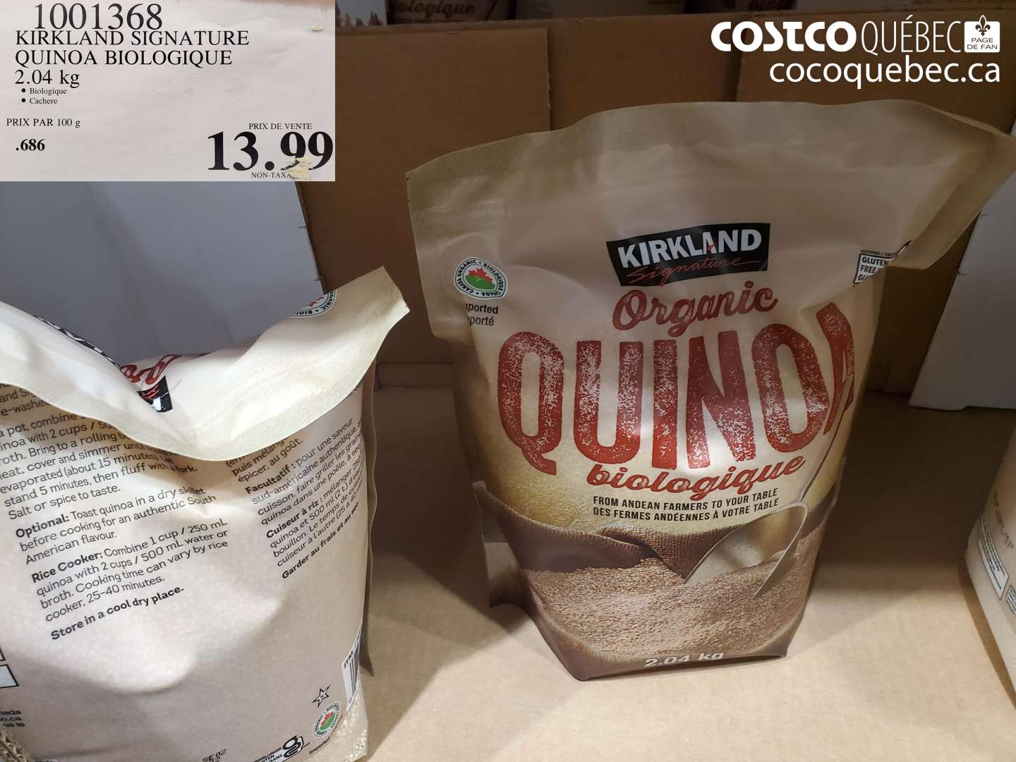 1001368 KIRKLAND SIGNATURE QUINOA BIOLOGIQUE 2.04 kg $13.99