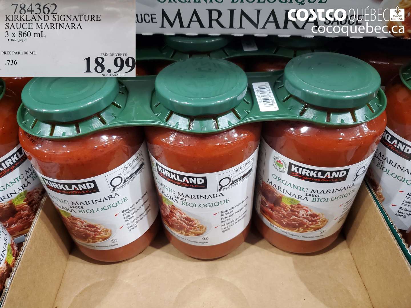 784362 KIRKLAND SIGNATURE SAUCE MARINARA 3 x 860 mL $18.99