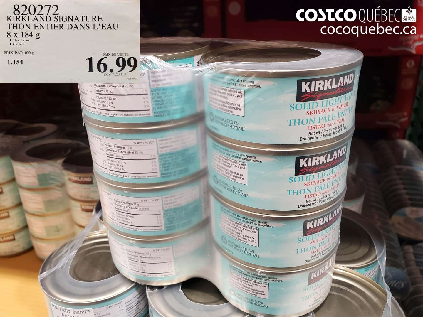 820272 KIRKLAND SIGNATURE THON ENTIER DANS L'EAU 8 x 184 g $16.99