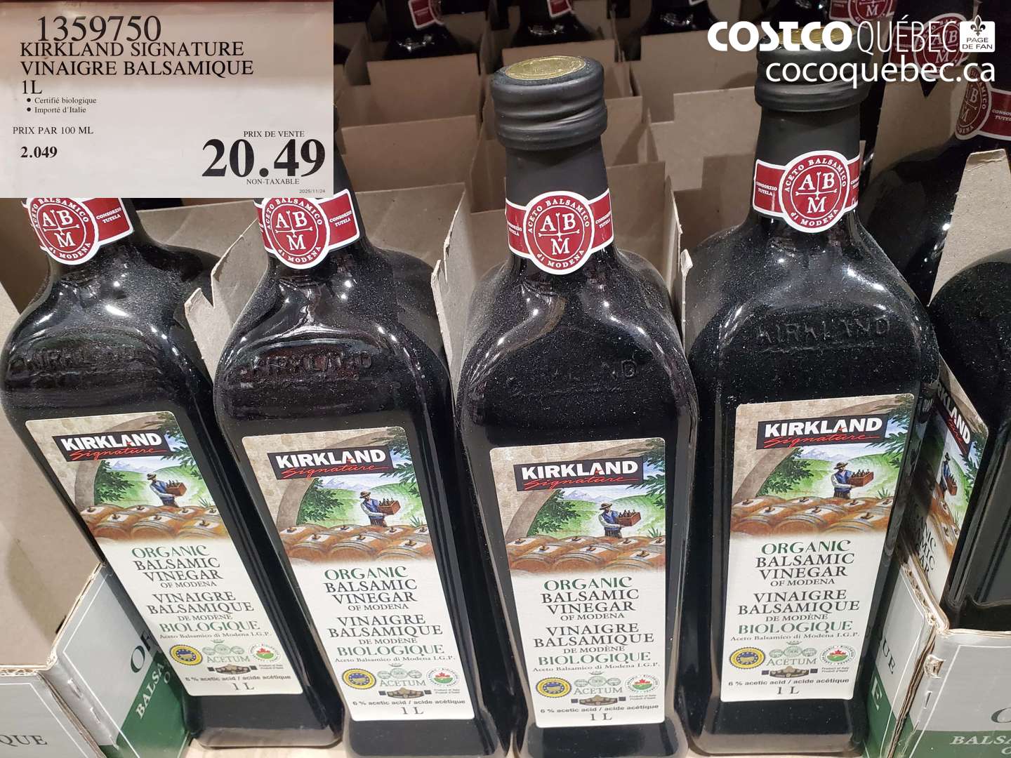 1359750 KIRKLAND SIGNATURE VINAIGRE BALSAMIQUE 1L $20.49