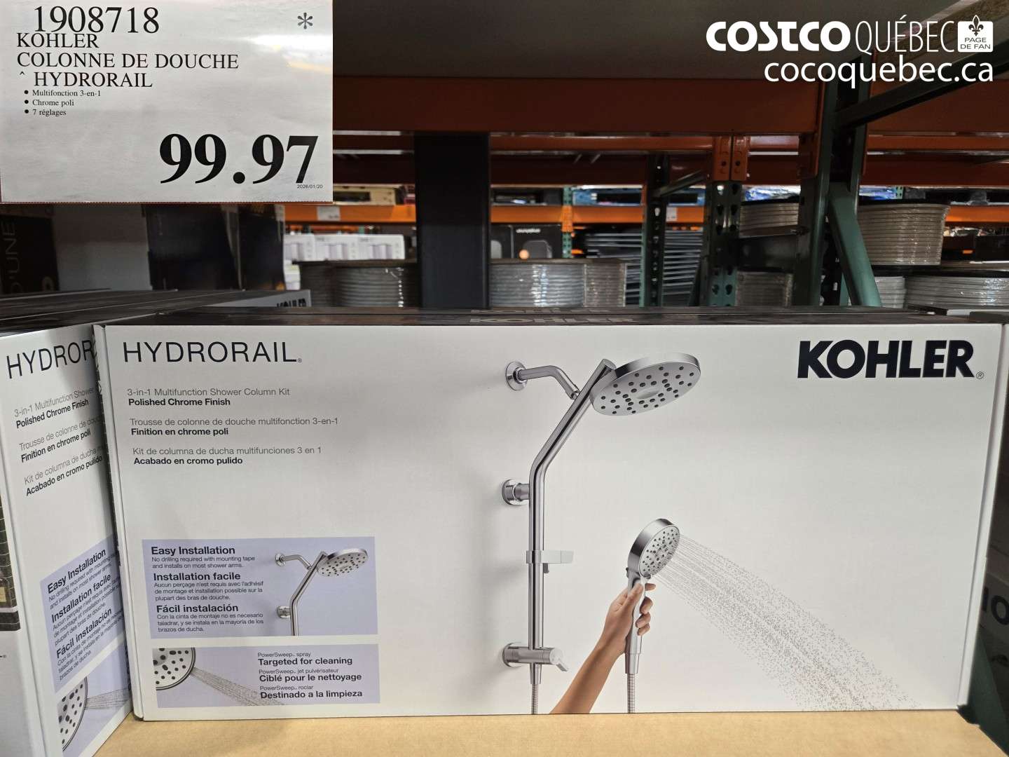 1908718 KOHLER COLONNE DE DOUCHE HYDRORAIL $99.97