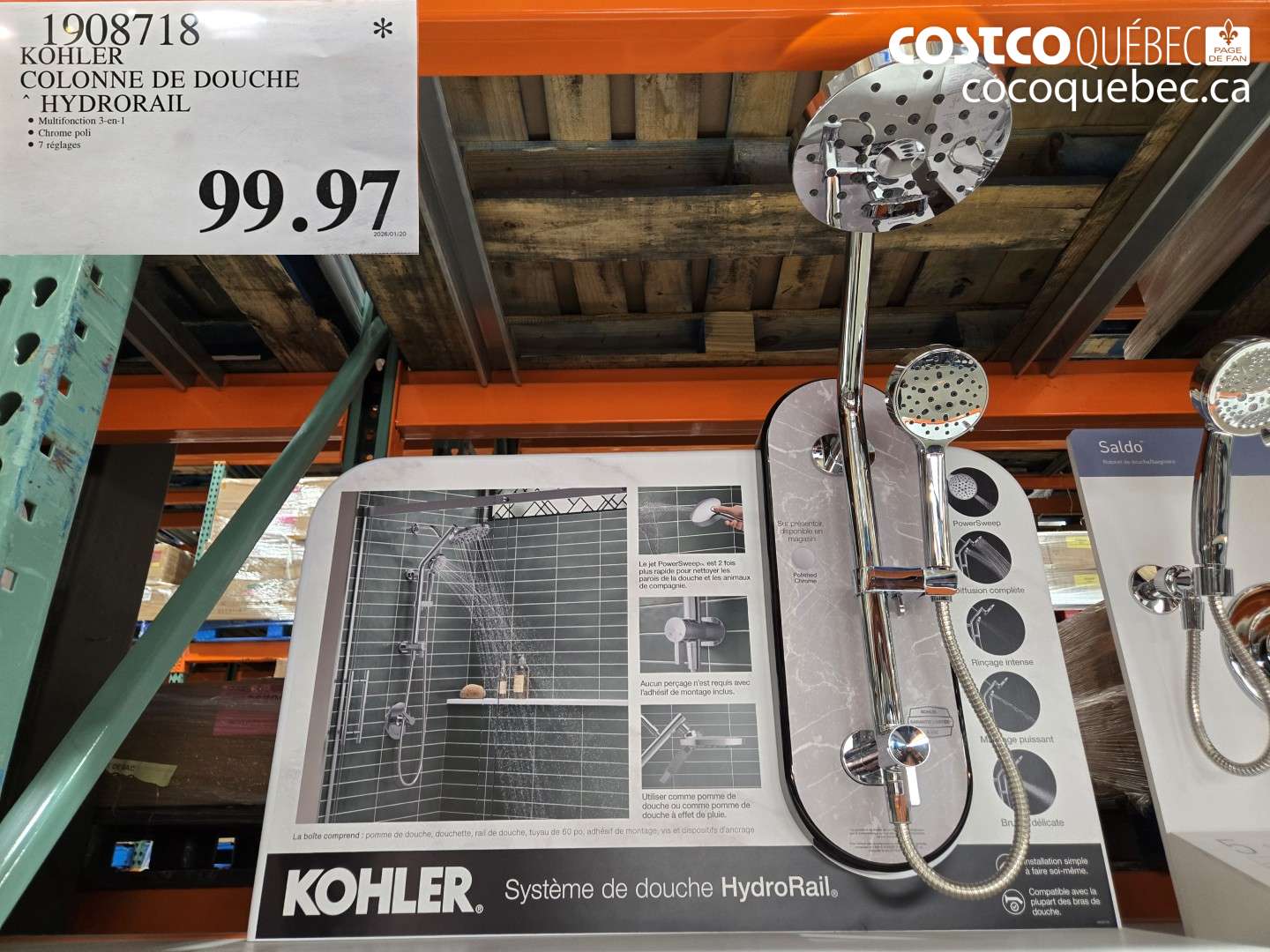 19087118 KOHLER COLONNE DE DOUCHE HYDRO RAIL $99.97