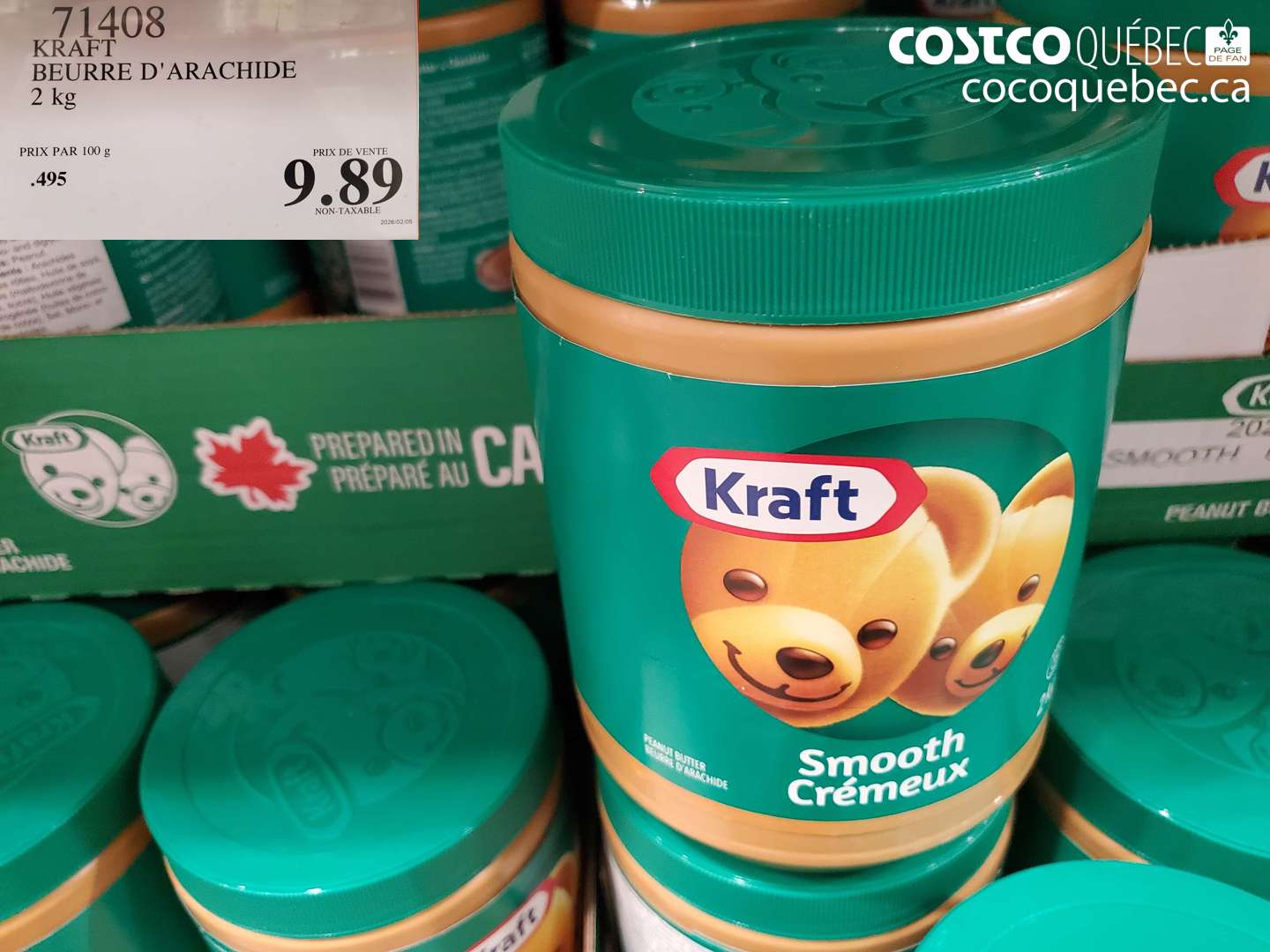 71408 KRAFT BEURRE D'ARACHIDE 2 kg $9.89