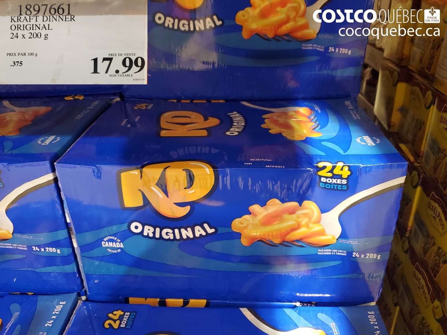 1897661 KRAFT DINNER ORIGINAL 24 x 200 g $17.99