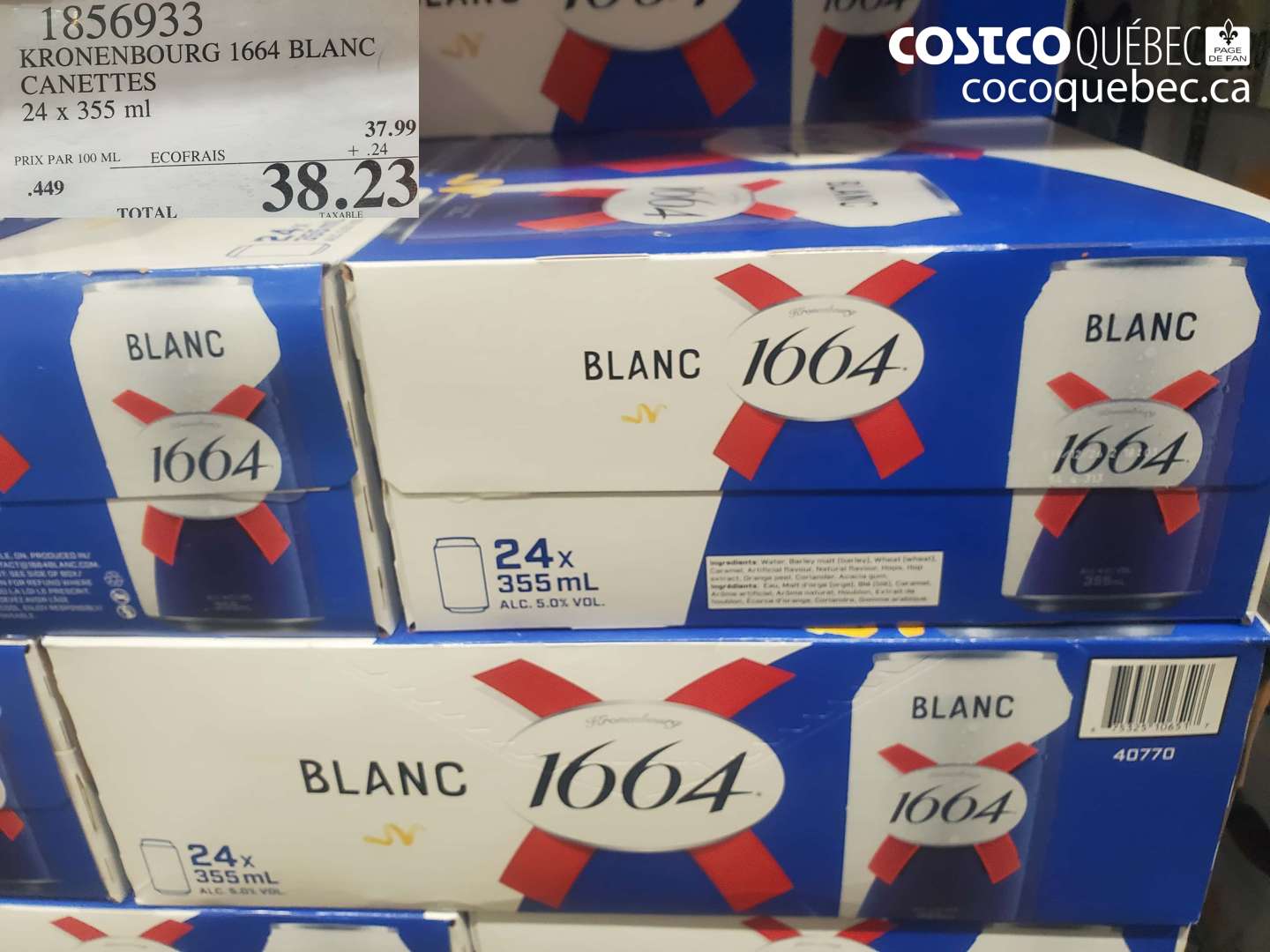 1856933 KRONENBOURG 1664 BLANC CANETTES 24 x 355 ml $38.23